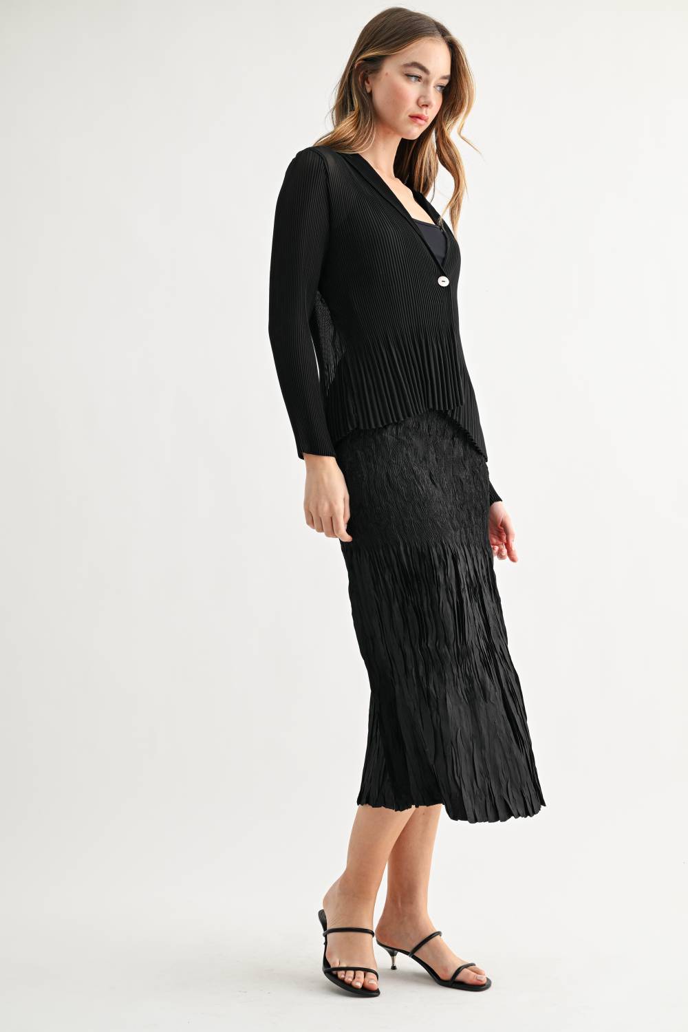 Cira Accordian Pleated Ribbed Top / Cardigan