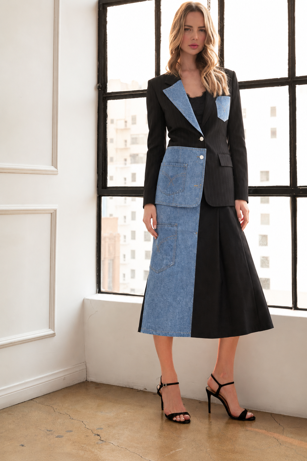 Joyce Pinstripe Blazer with Stonewash Denim