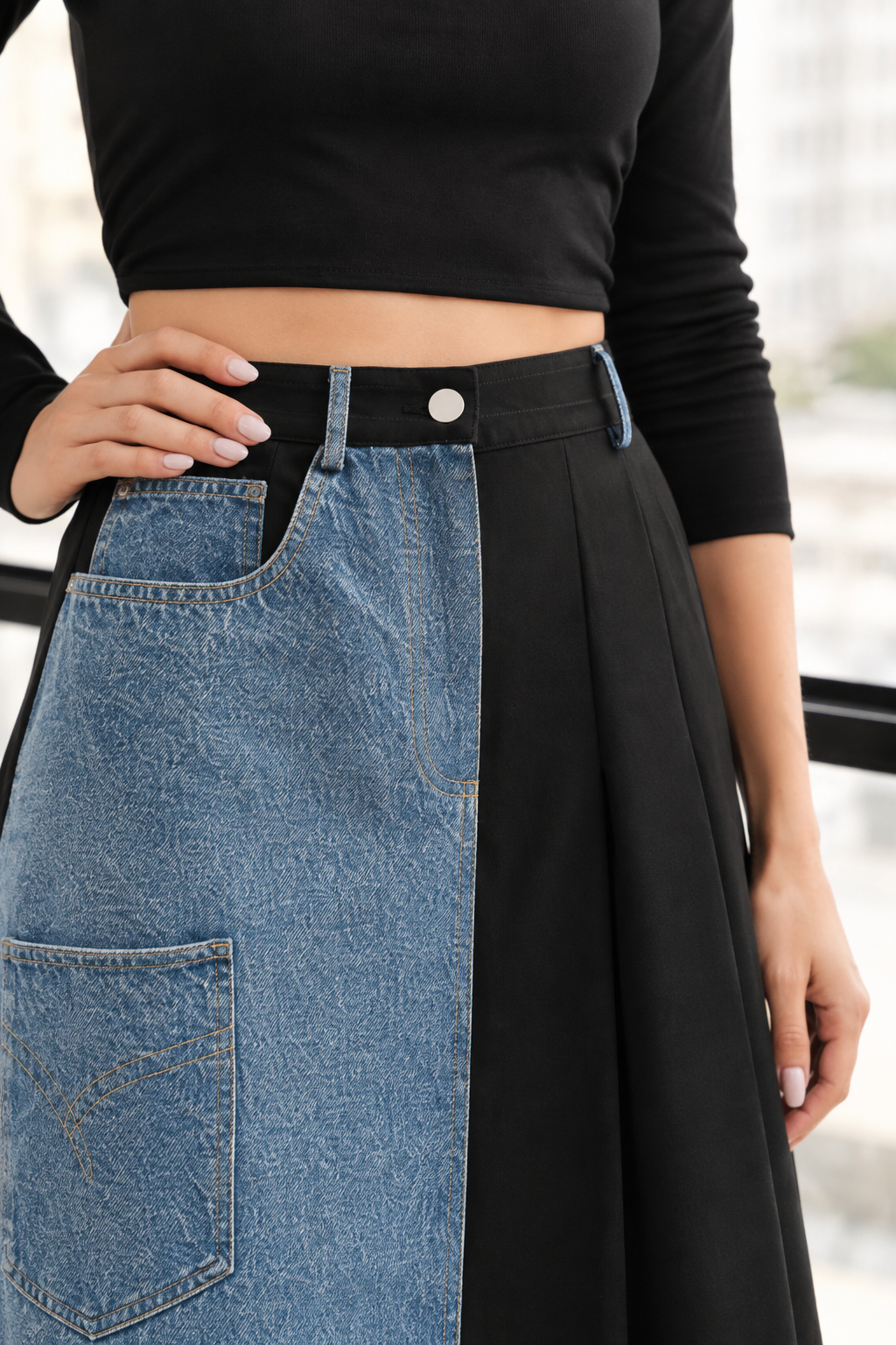 Donna Pleated Skirt with Stonewash Denim