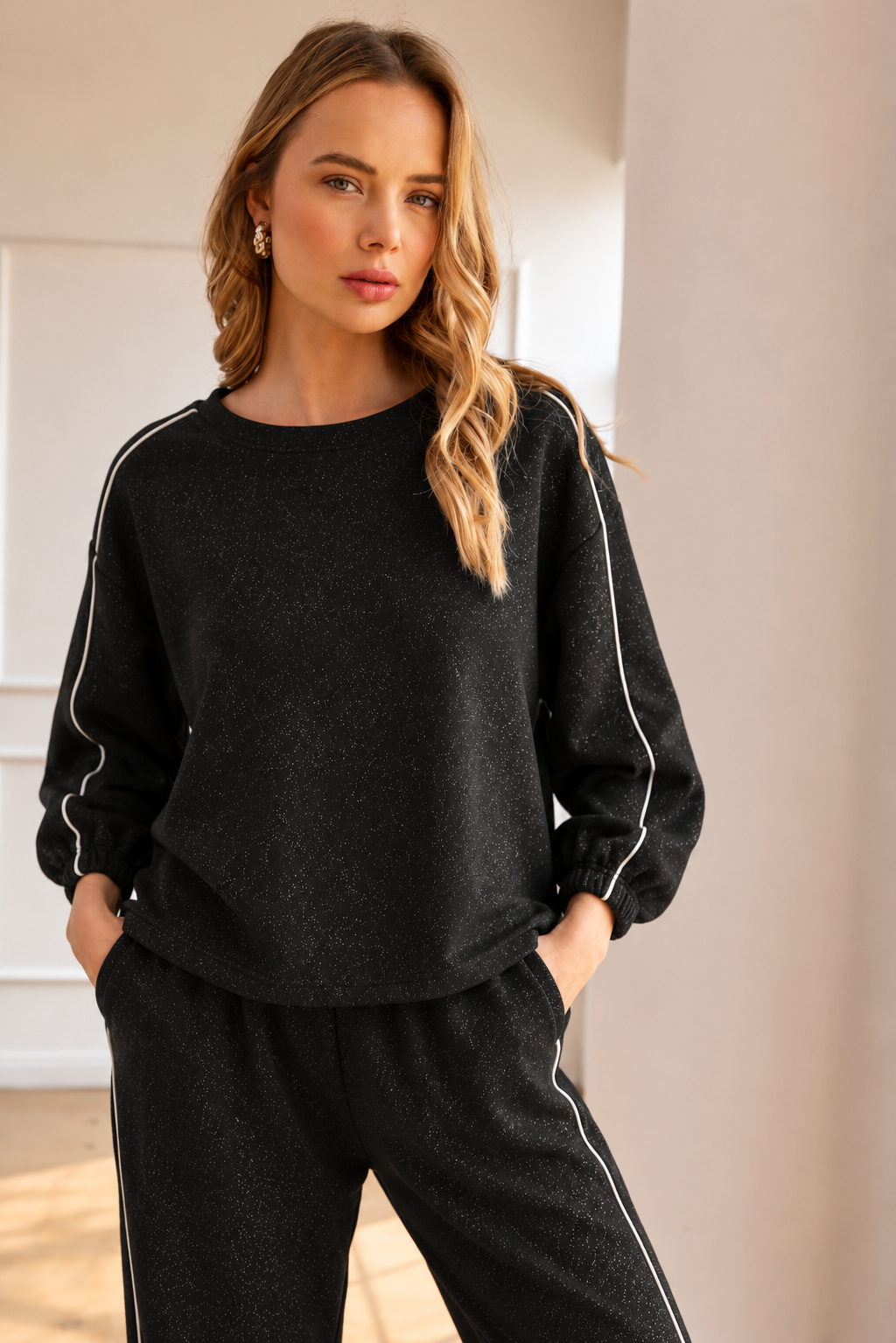 Floriane Stretch French Scuba Knit with Glitter