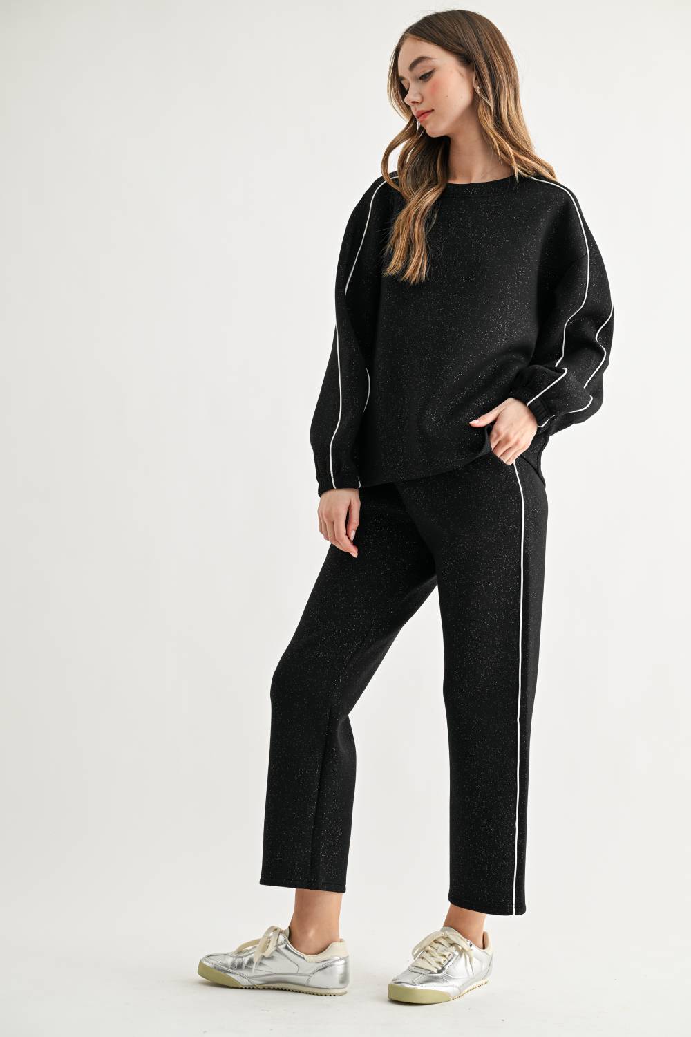 Floriane Stretch French Scuba Knit with Glitter