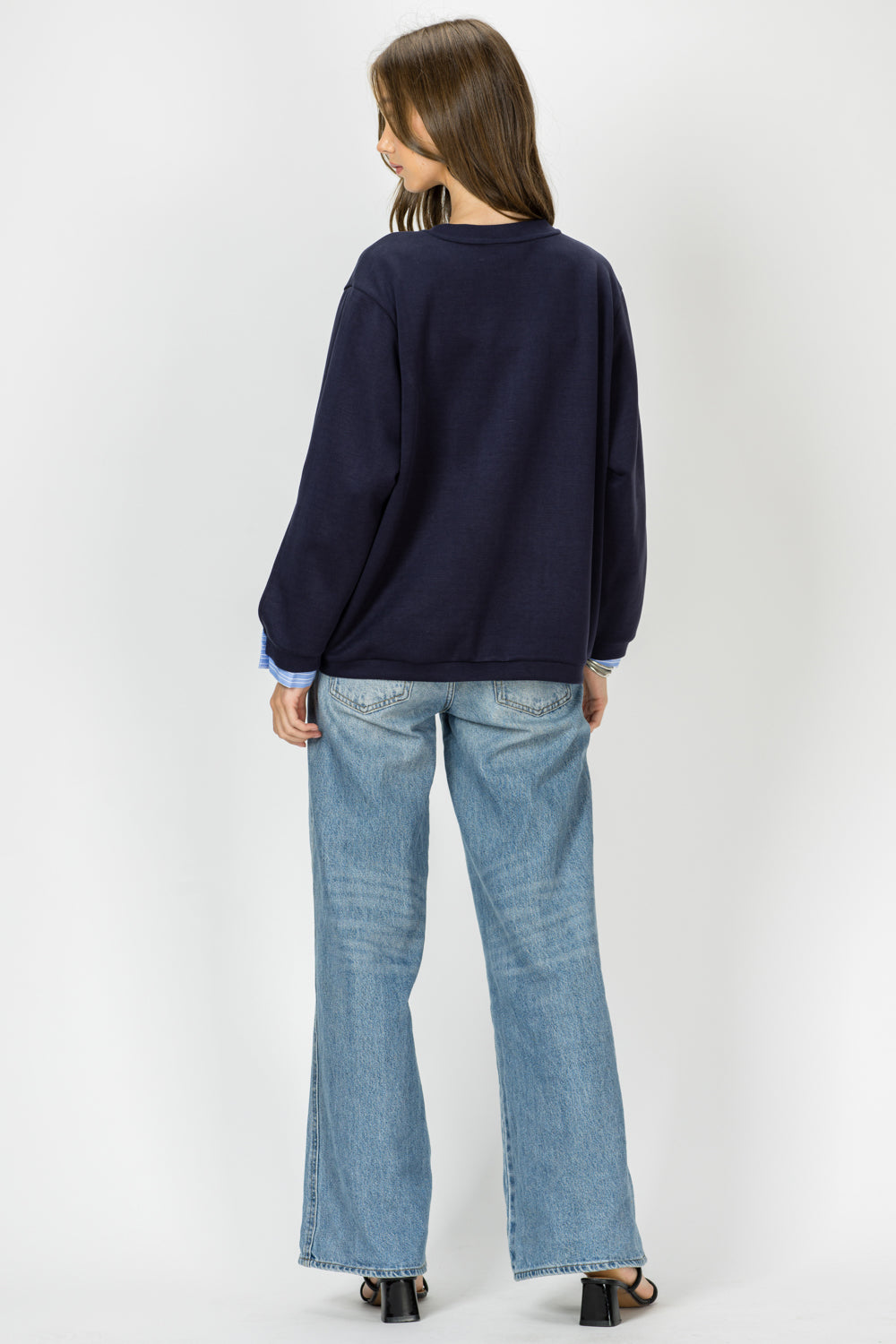 Kerra Knit Top with Attached Layered Shirt Sleeve Cuffs