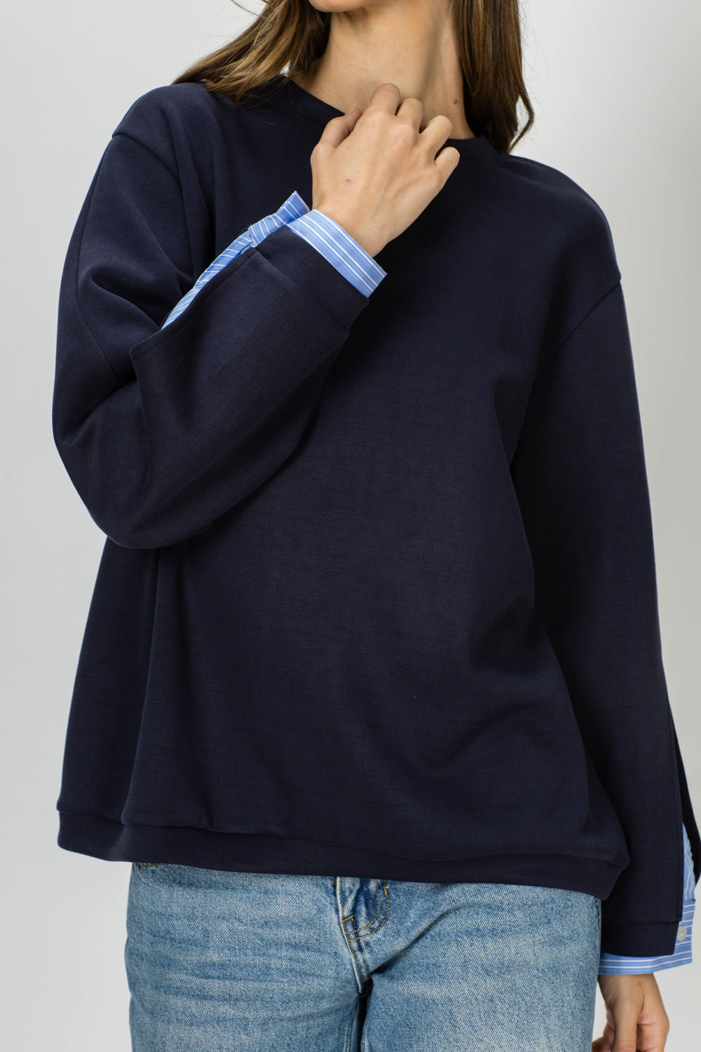 Kerra Knit Top with Attached Layered Shirt Sleeve Cuffs