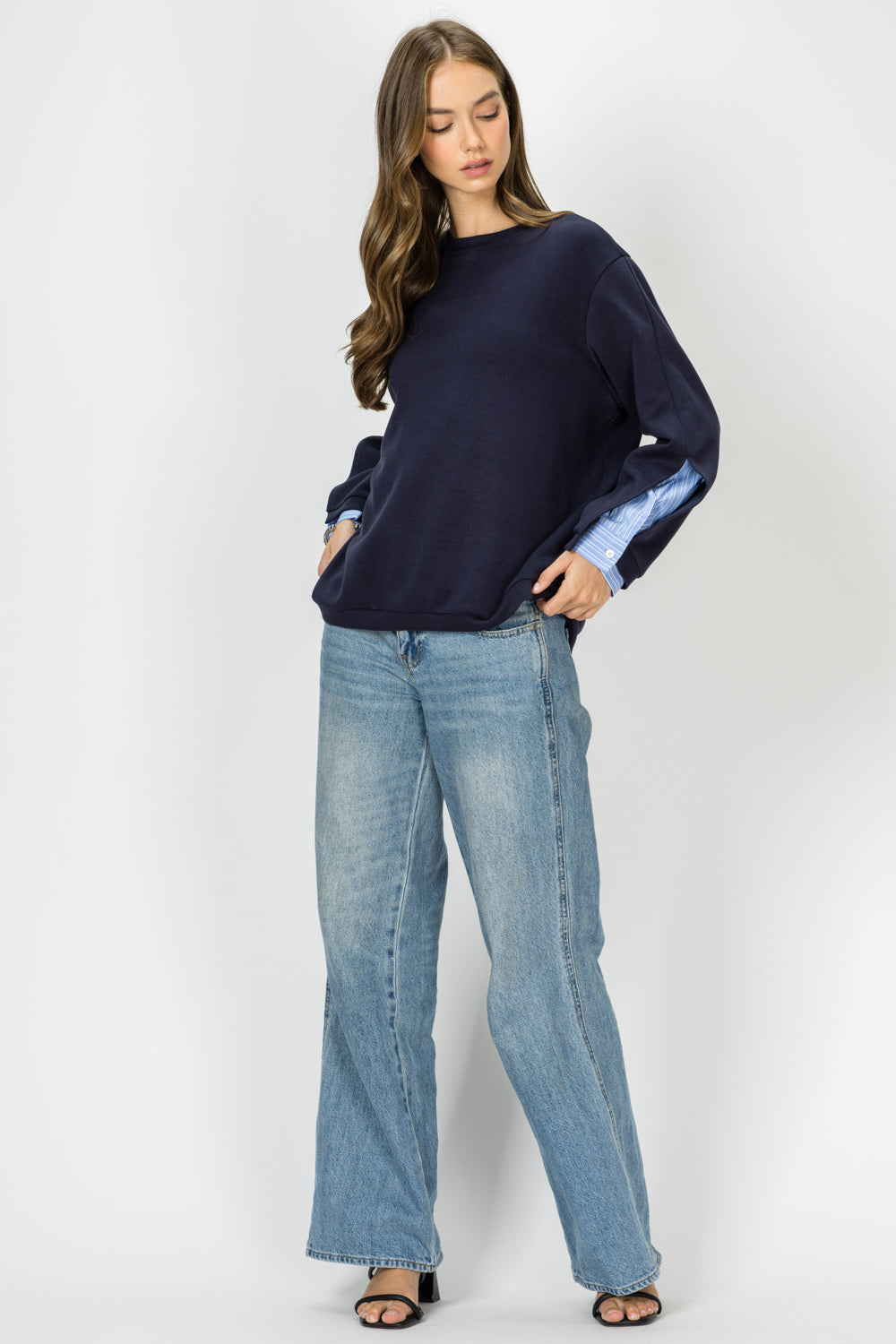 Kerra Knit Top with Attached Layered Shirt Sleeve Cuffs