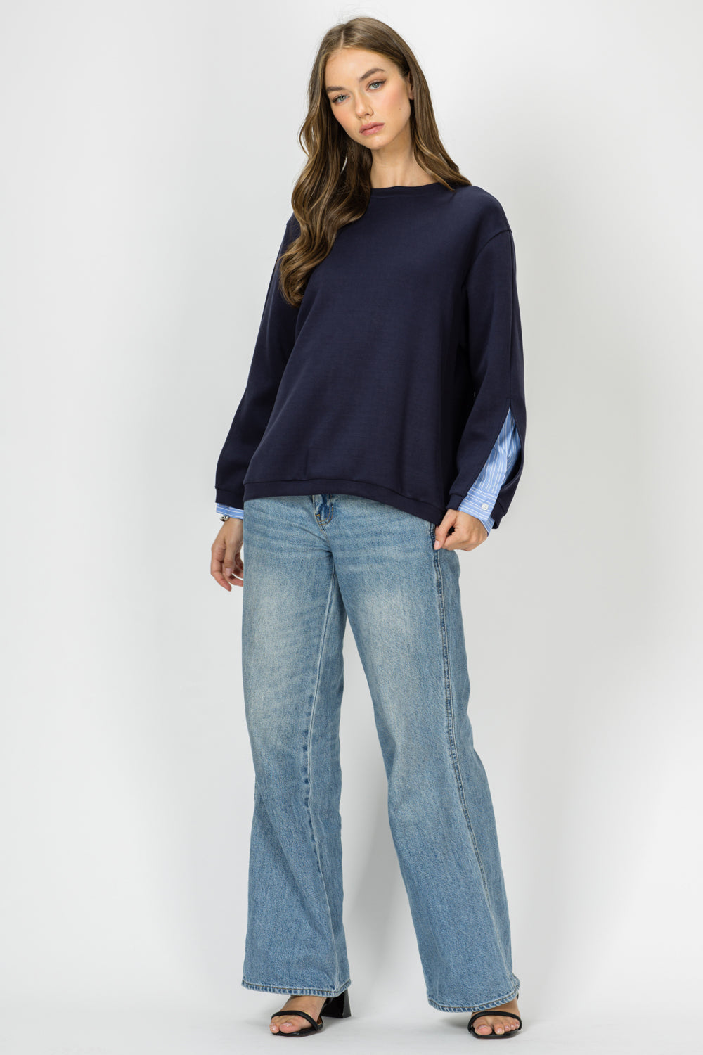 Kerra Knit Top with Attached Layered Shirt Sleeve Cuffs
