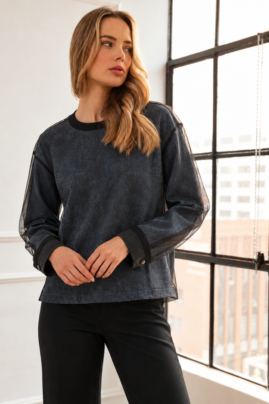 Kalila Mix Media Mesh Overlay Top