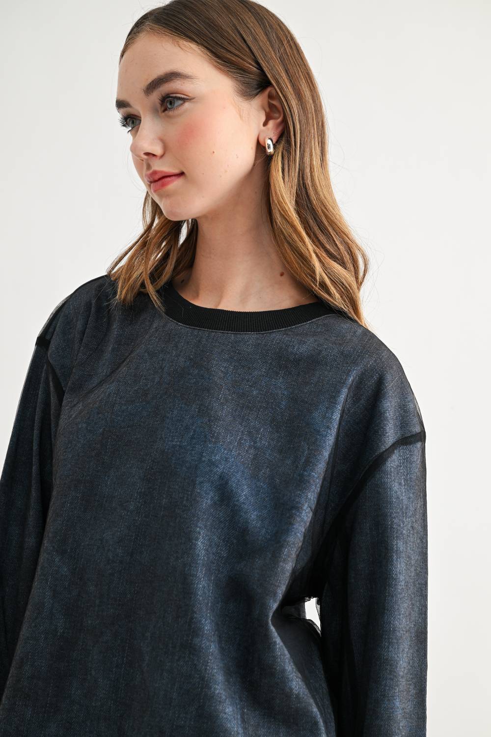 Kalila Mix Media Mesh Overlay Top