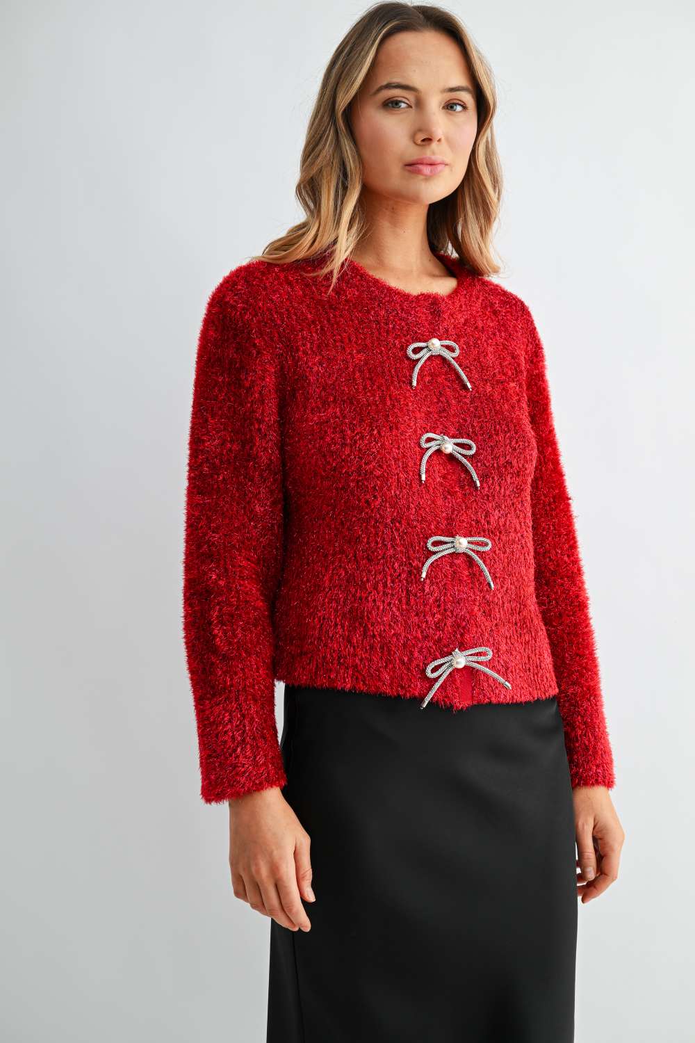 Stephanie Ribbon Bow Knit Cardigan