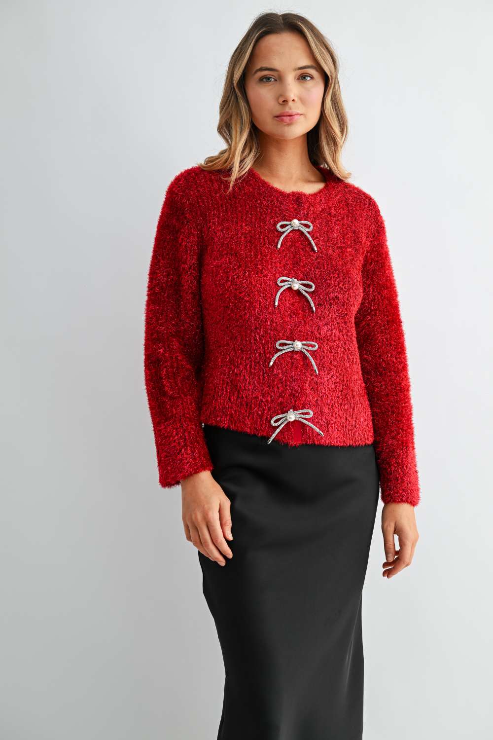 Stephanie Ribbon Bow Knit Cardigan