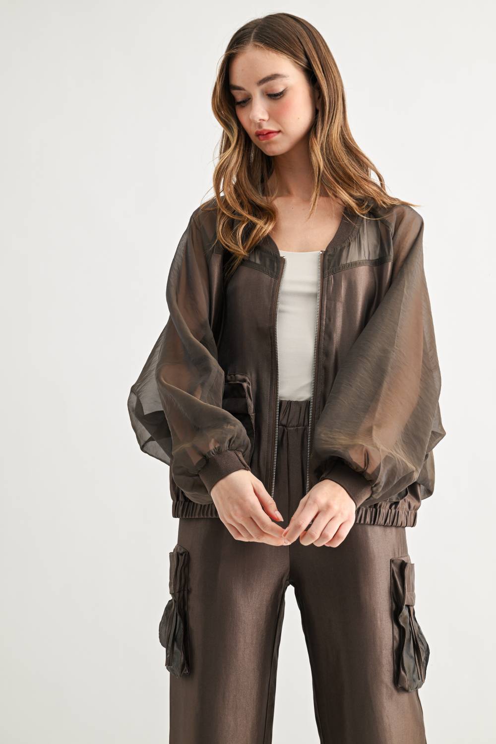 Jelisa Mixed Bomber Sheer Organza Jacket