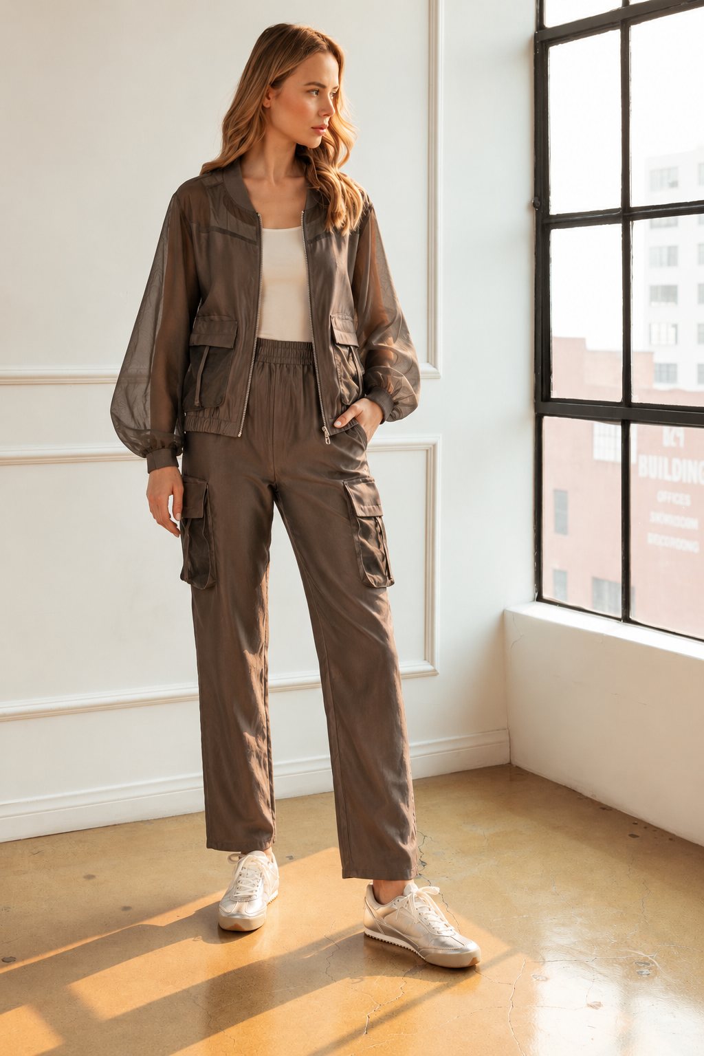 Jay Satin Cargo Straight Leg Pants