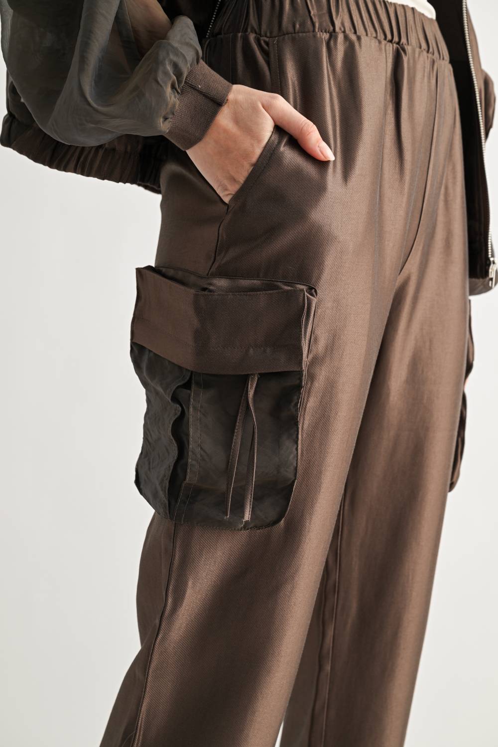 Jay Satin Cargo Straight Leg Pants