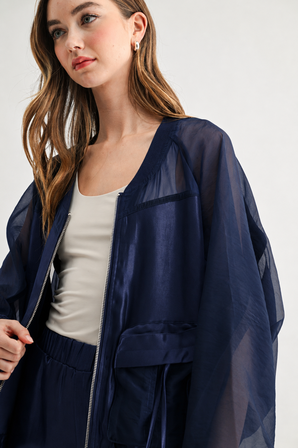 Jelisa Mixed Bomber Sheer Organza Jacket