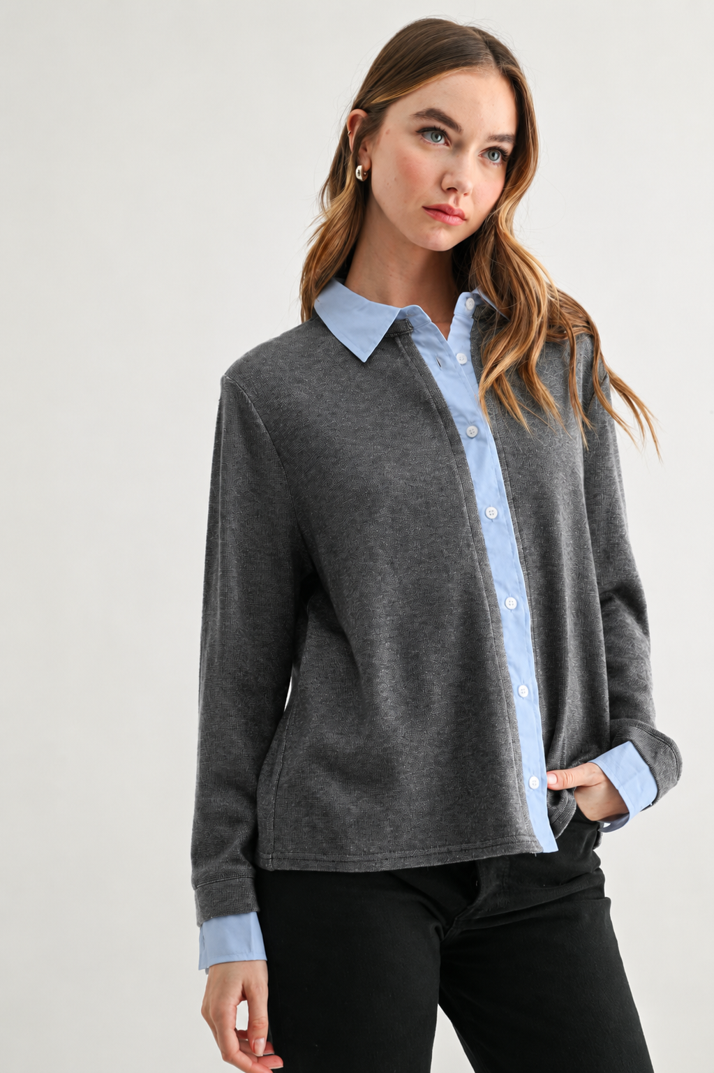 Kevin Layered Knit Collared Sweater Top