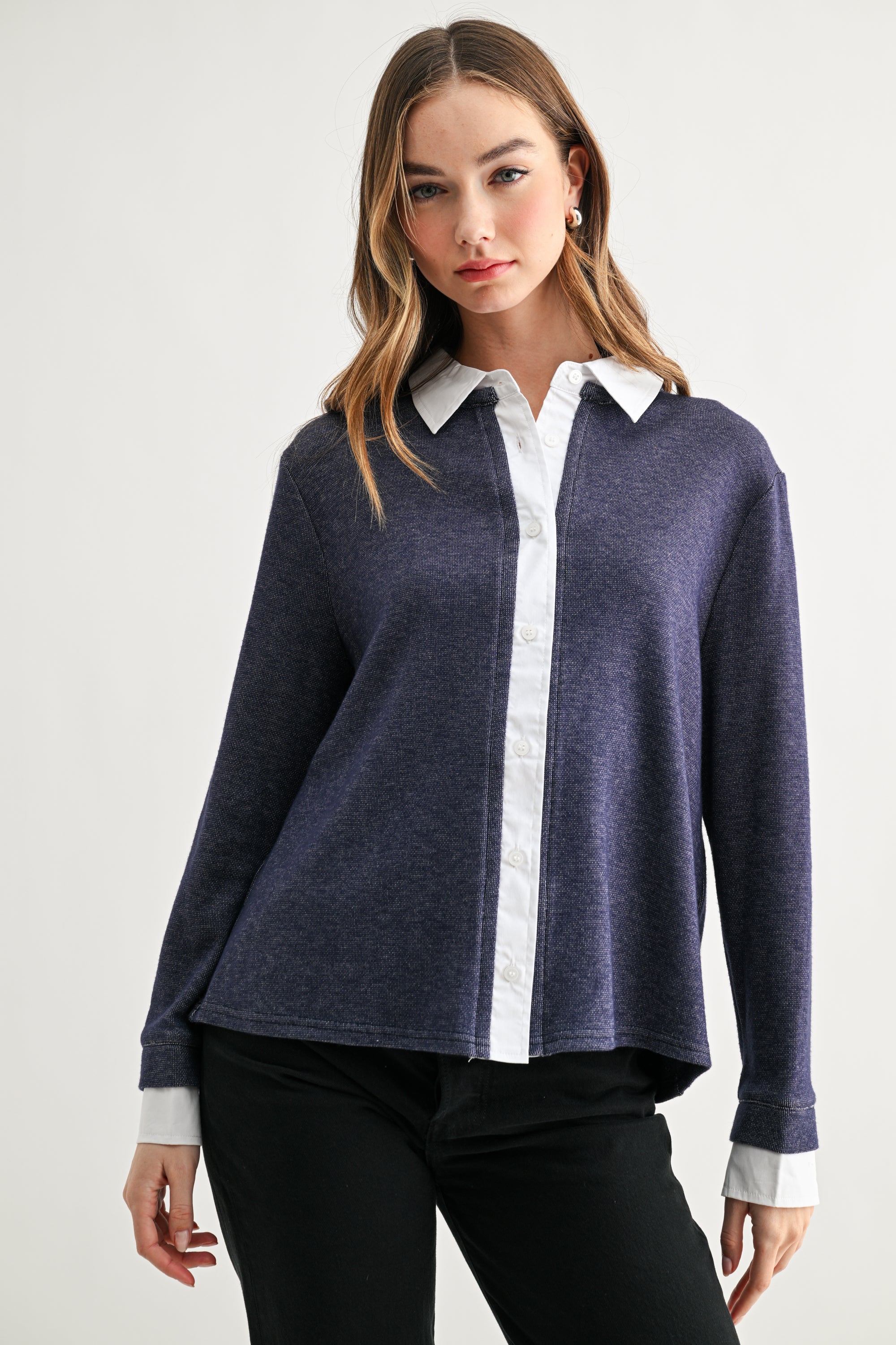 Kevin Layered Knit Collared Sweater Top