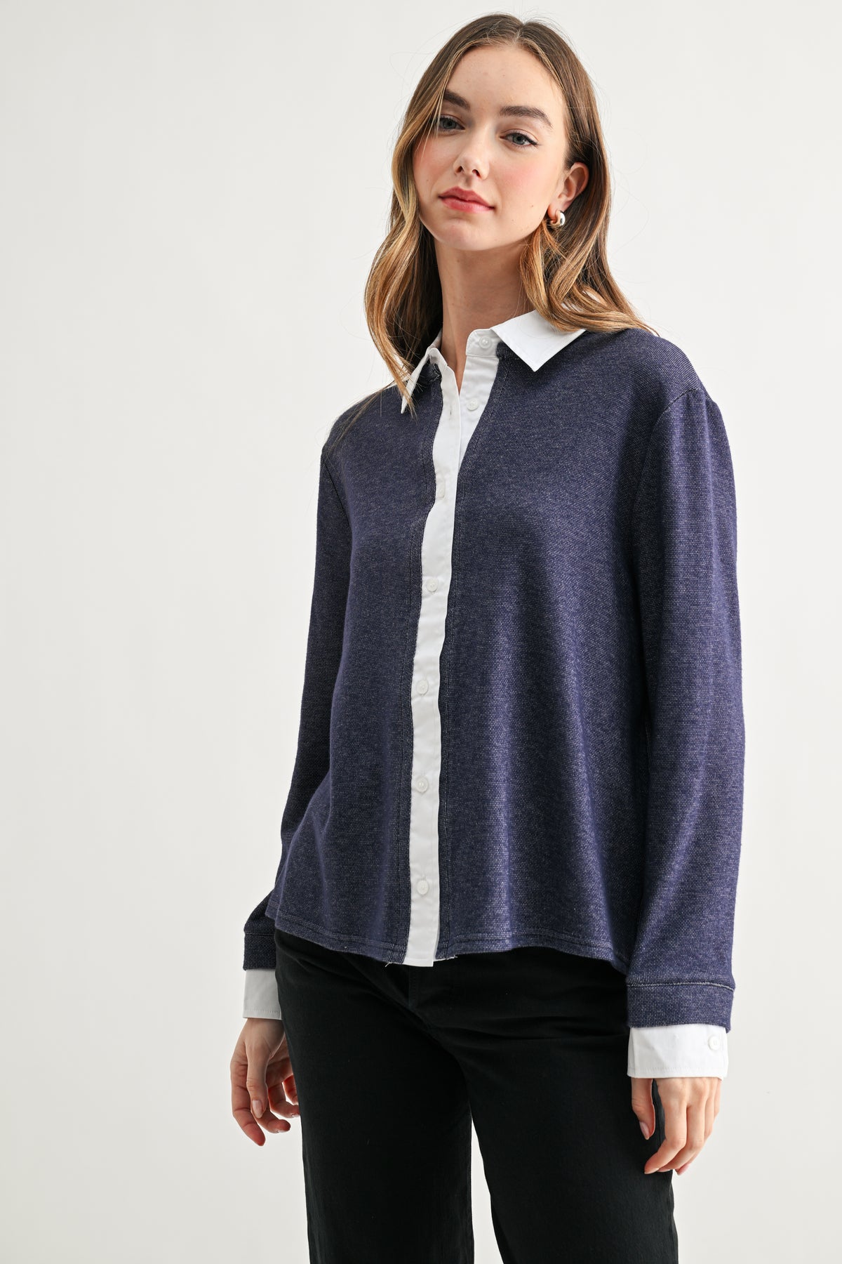 Kevin Layered Knit Collared Sweater Top