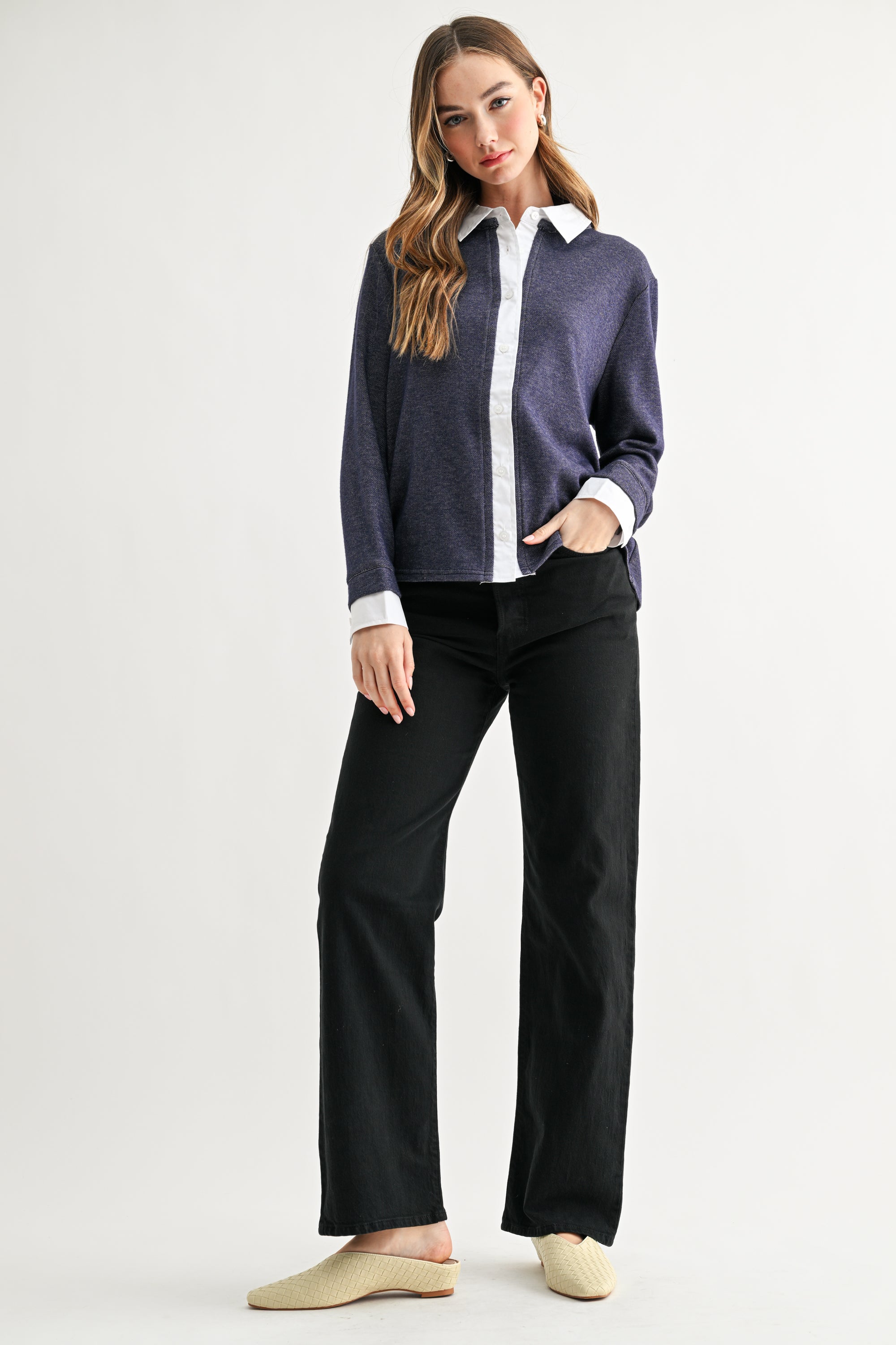 Kevin Layered Knit Collared Sweater Top