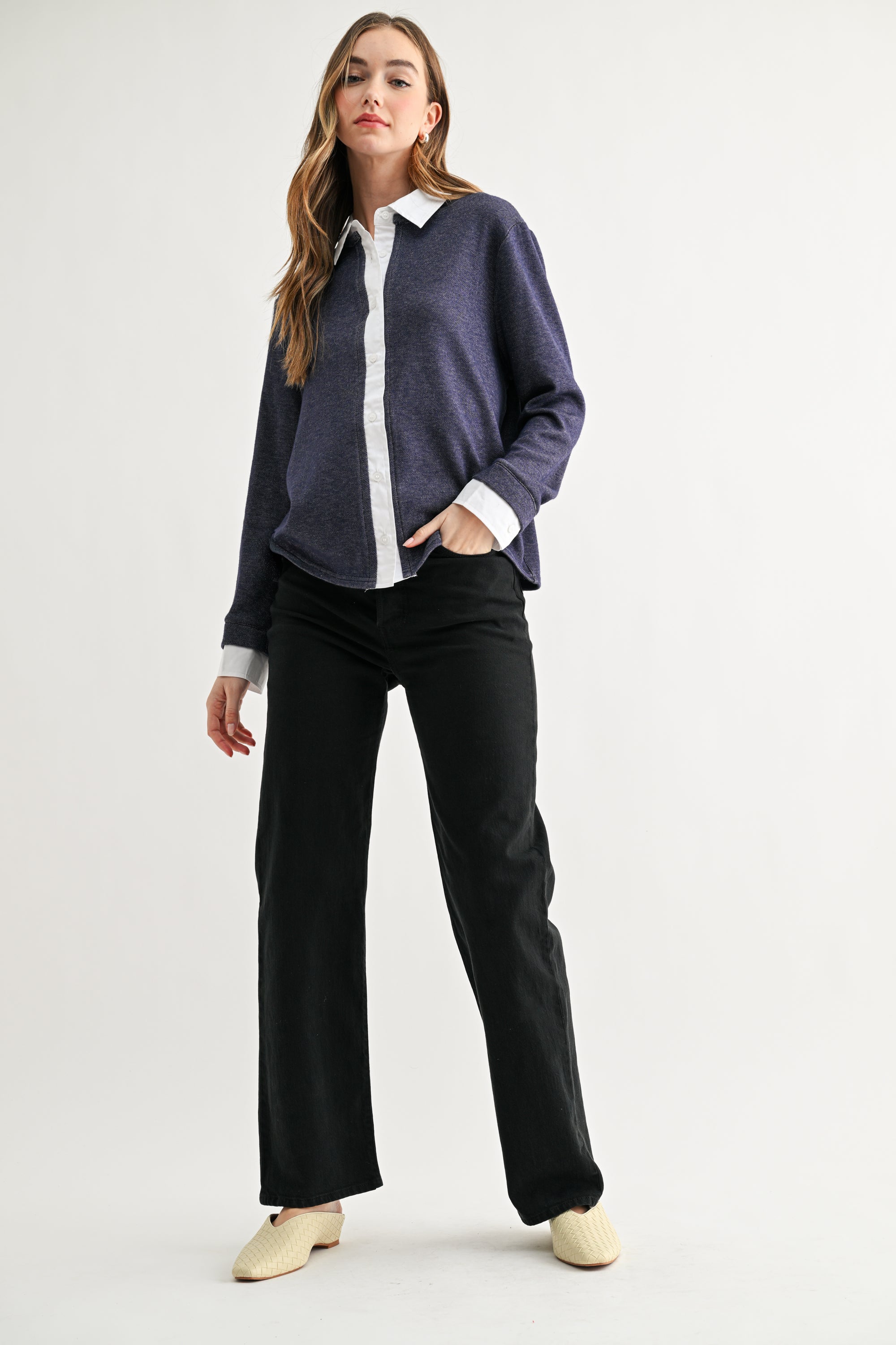 Kevin Layered Knit Collared Sweater Top