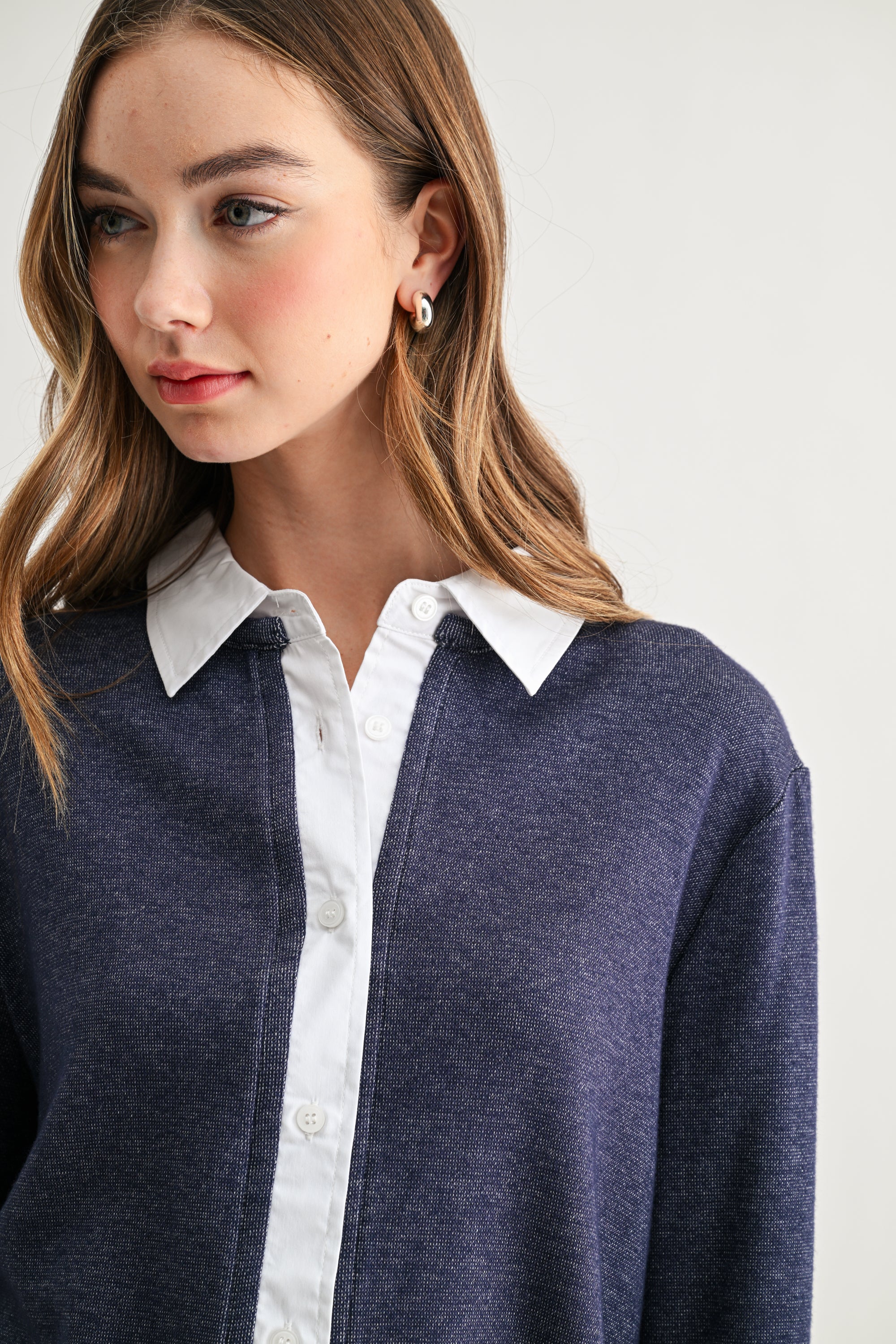Kevin Layered Knit Collared Sweater Top
