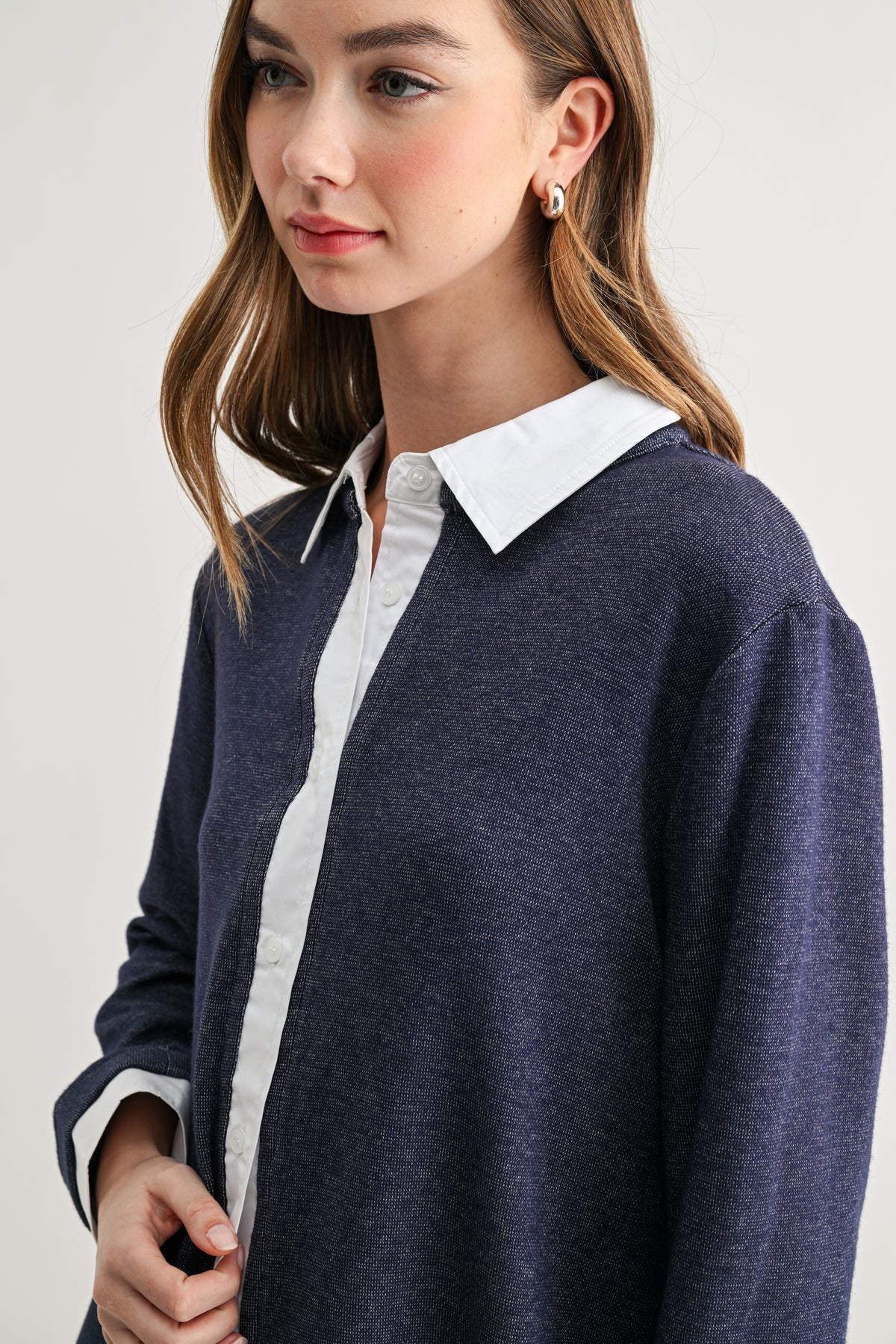 Kevin Layered Knit Collared Sweater Top