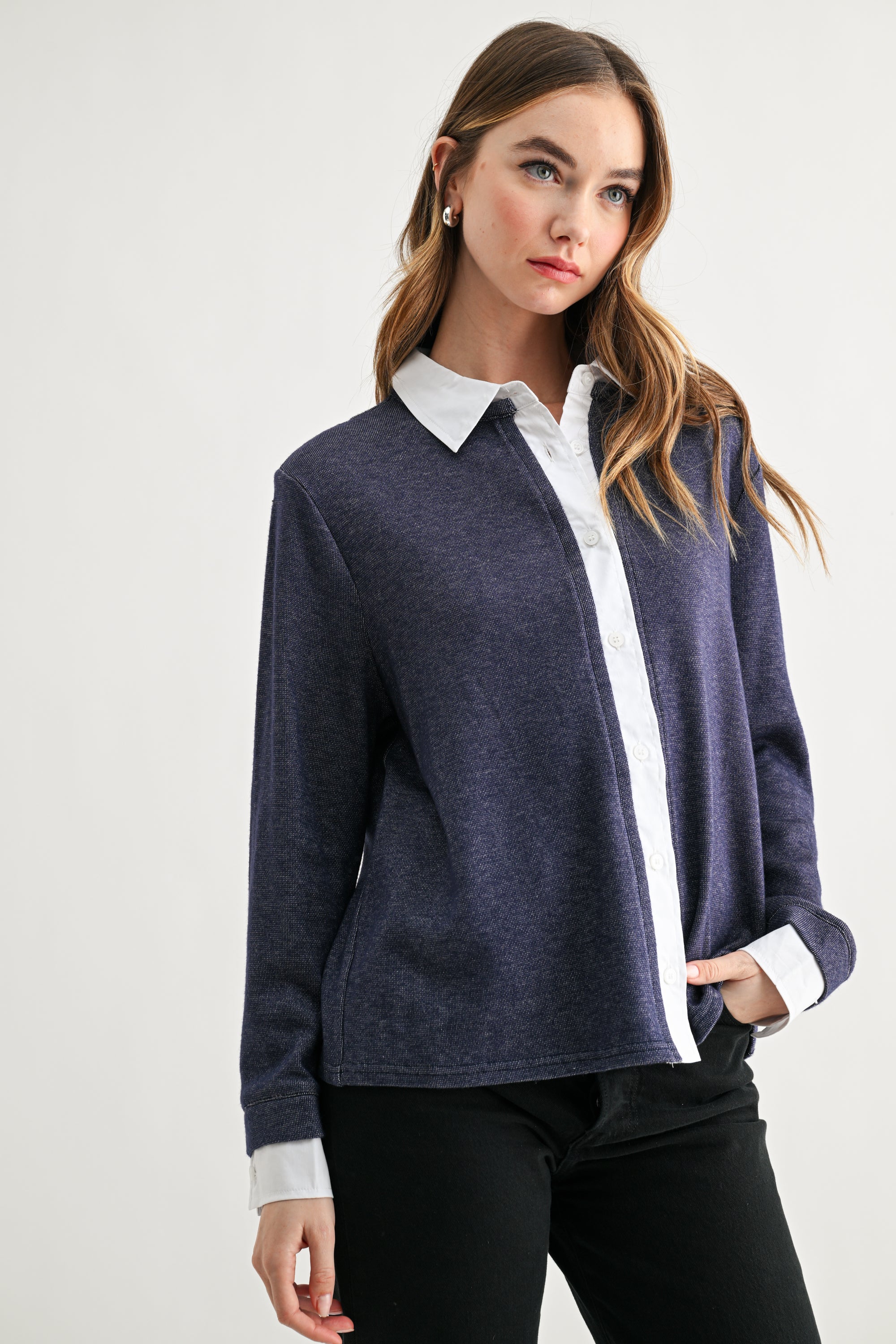 Kevin Layered Knit Collared Sweater Top