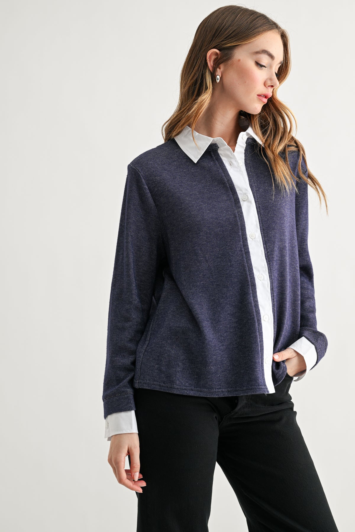 Kevin Layered Knit Collared Sweater Top
