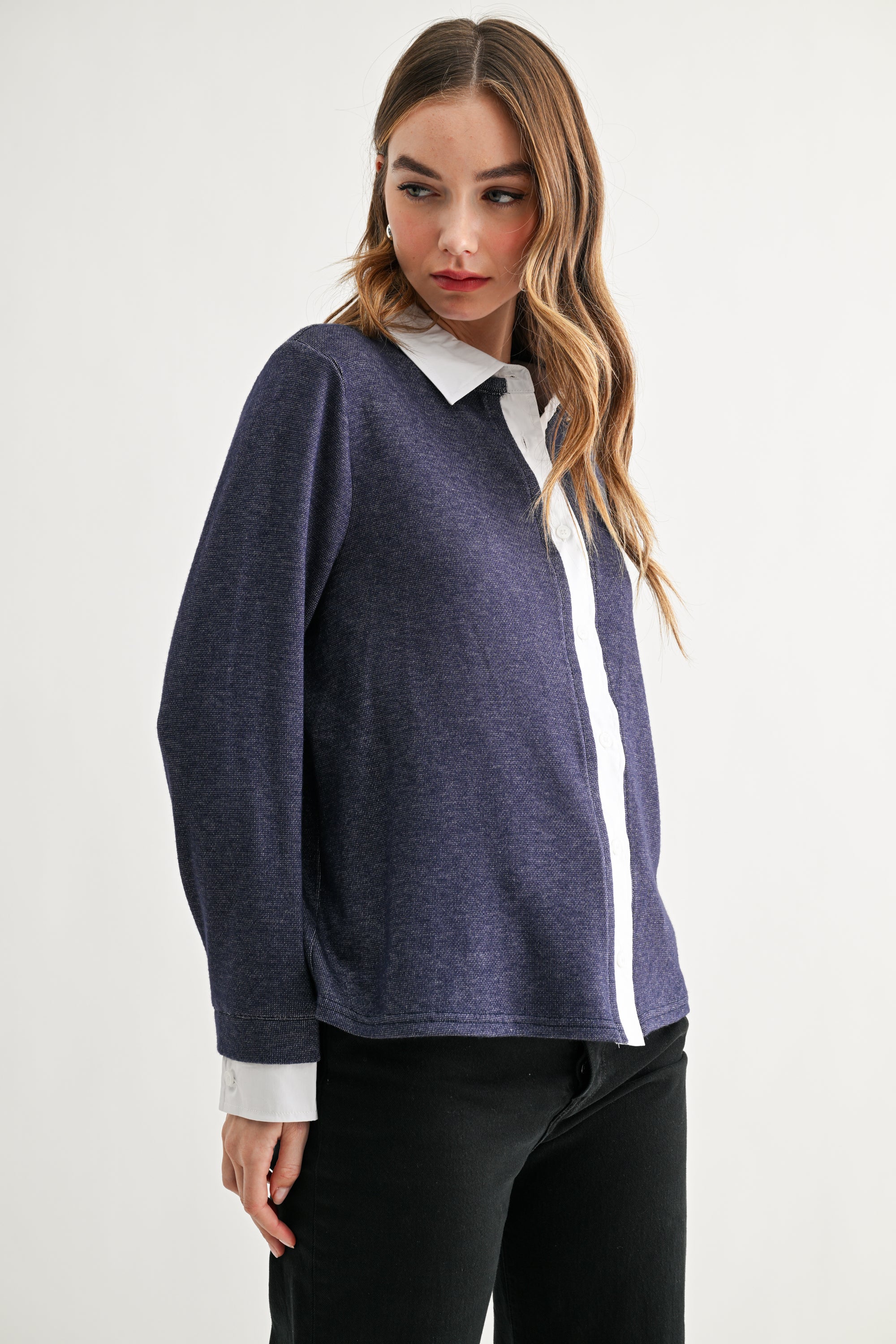Kevin Layered Knit Collared Sweater Top