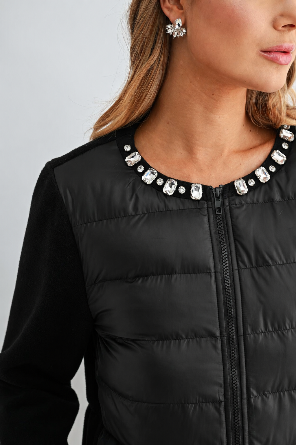 James Peplum Puffer Jacket with Jewel Embellishment