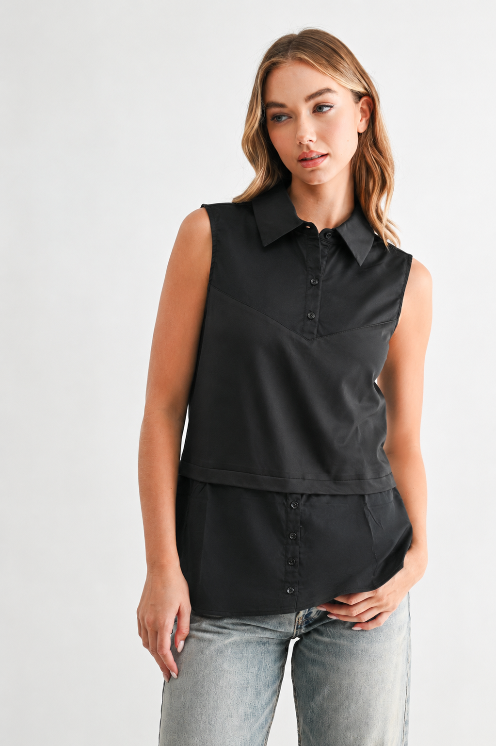 Caroline Sleeveless Collar Top