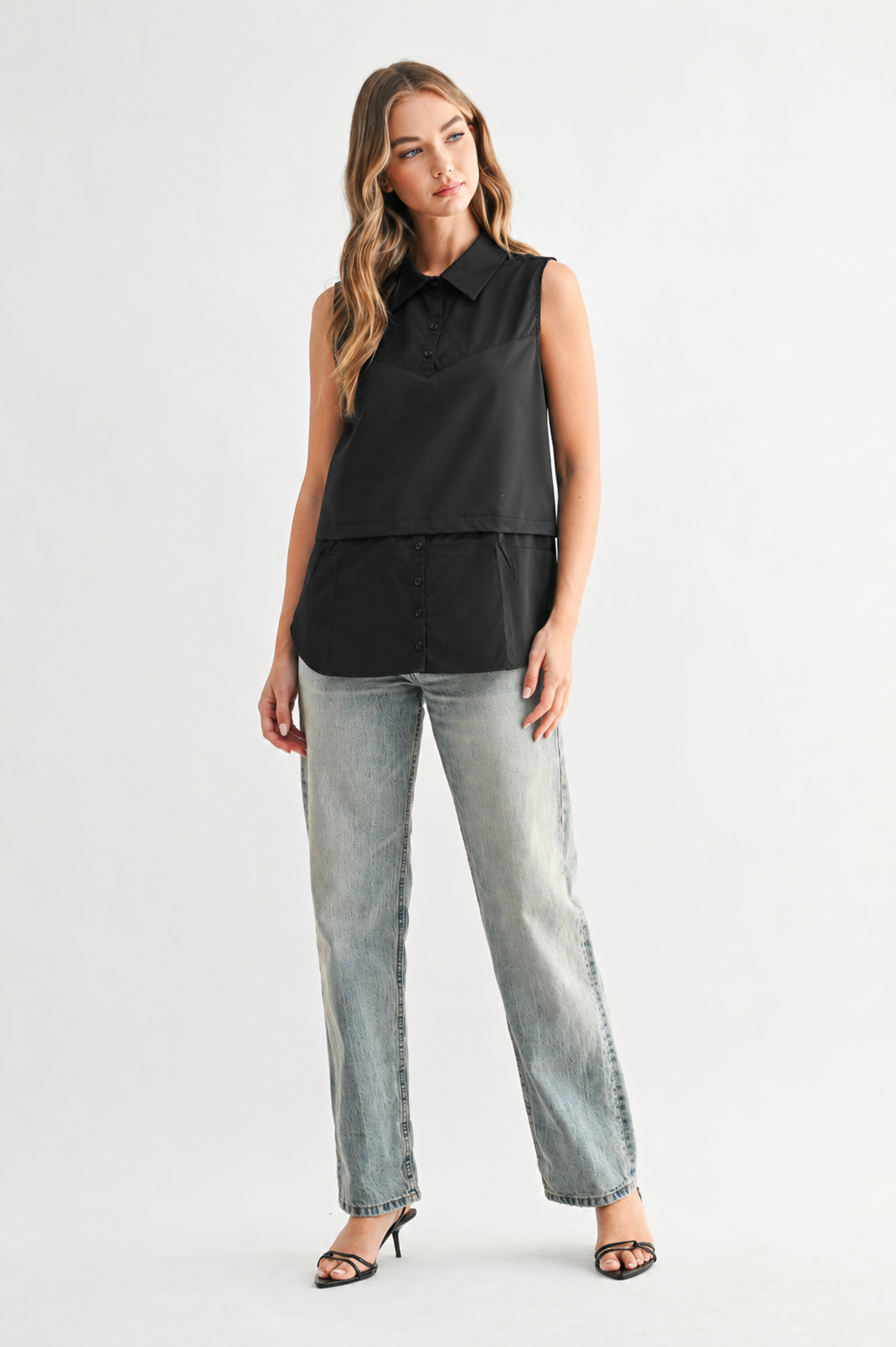 Caroline Sleeveless Collar Top