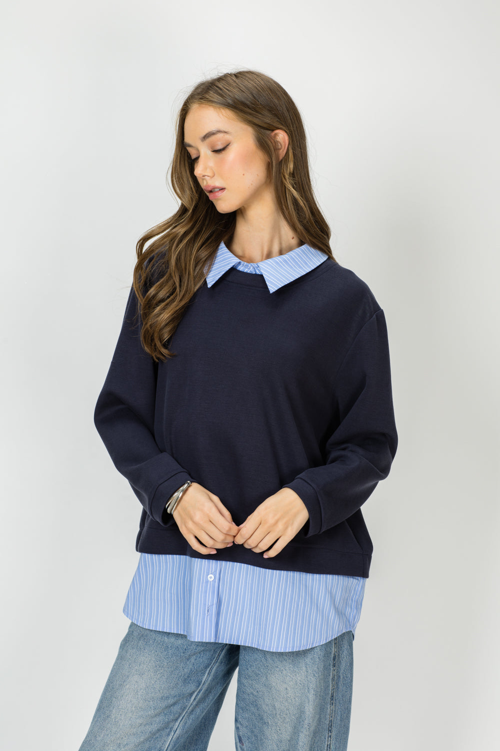 Harrison Knit Top with Attached Layered Shirt