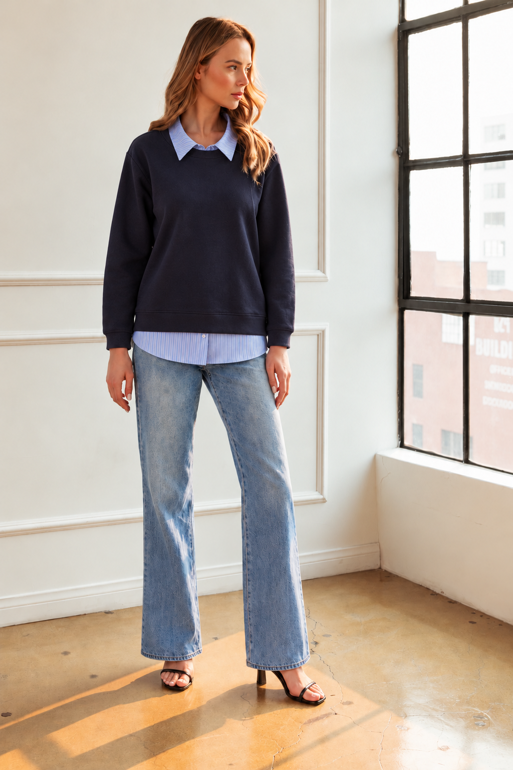 Harrison Knit Top with Shirt Collar