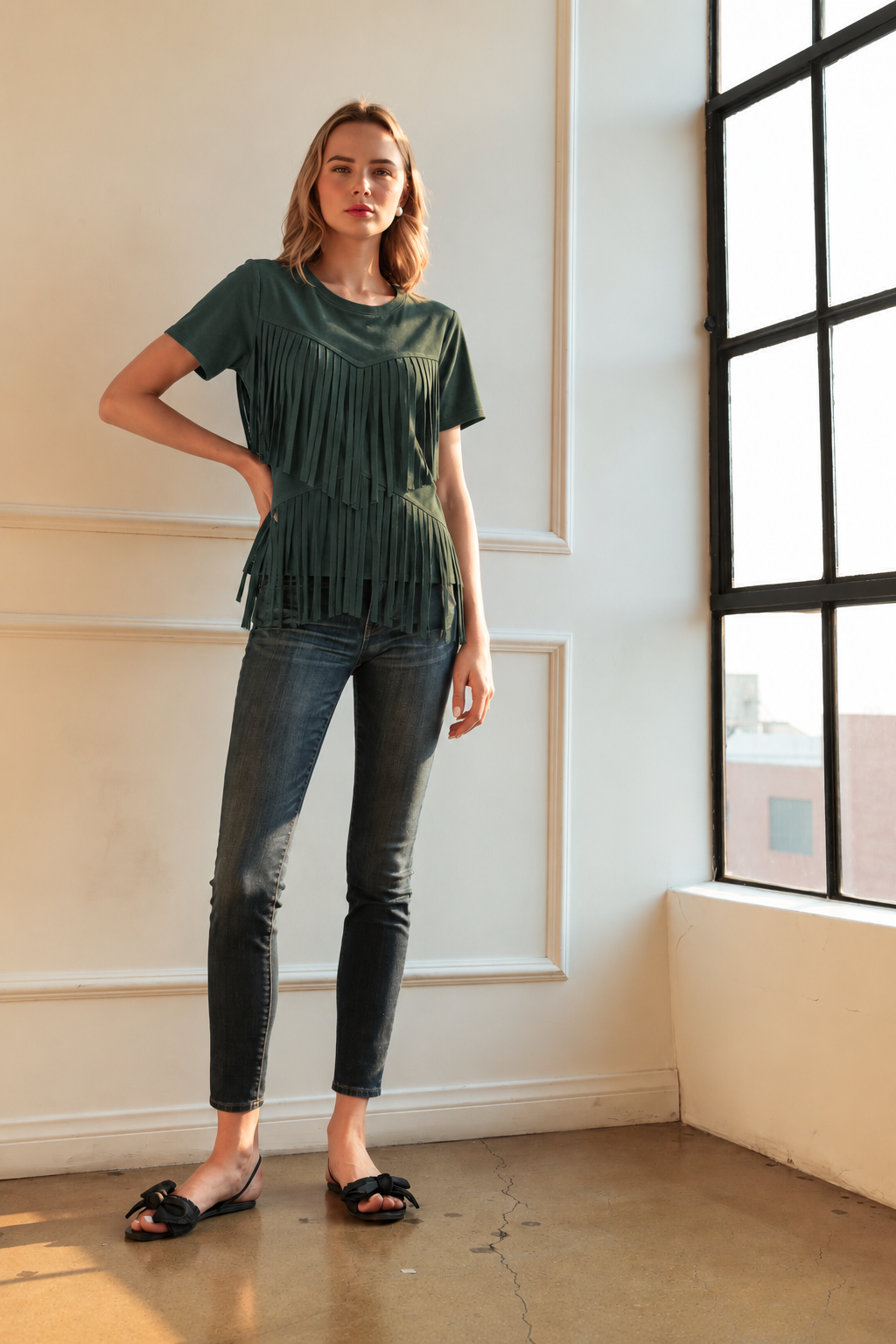 Alyssa Fringe Stretch Suede Top