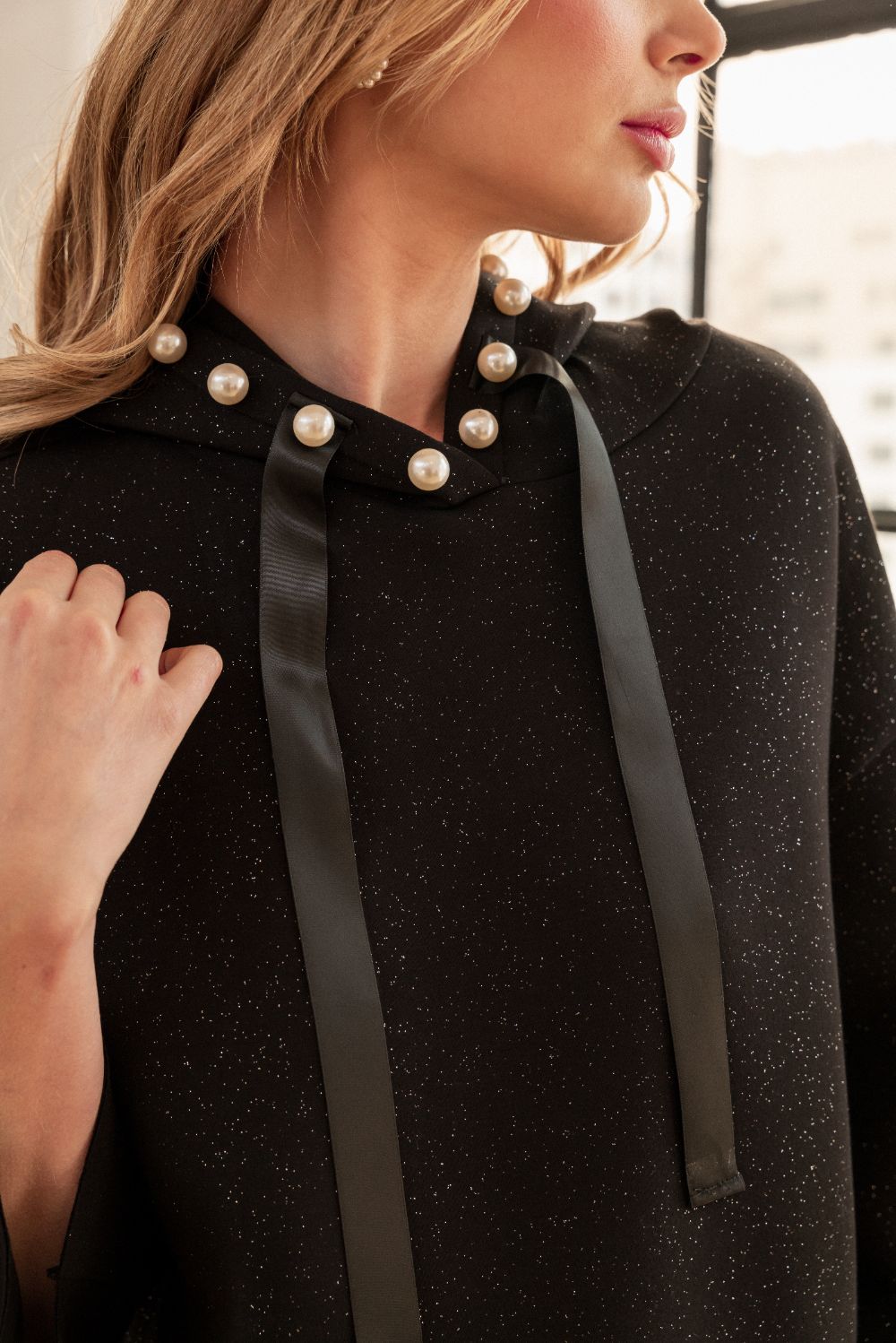 Francine French Scuba Pearl Hoodie with Glitter