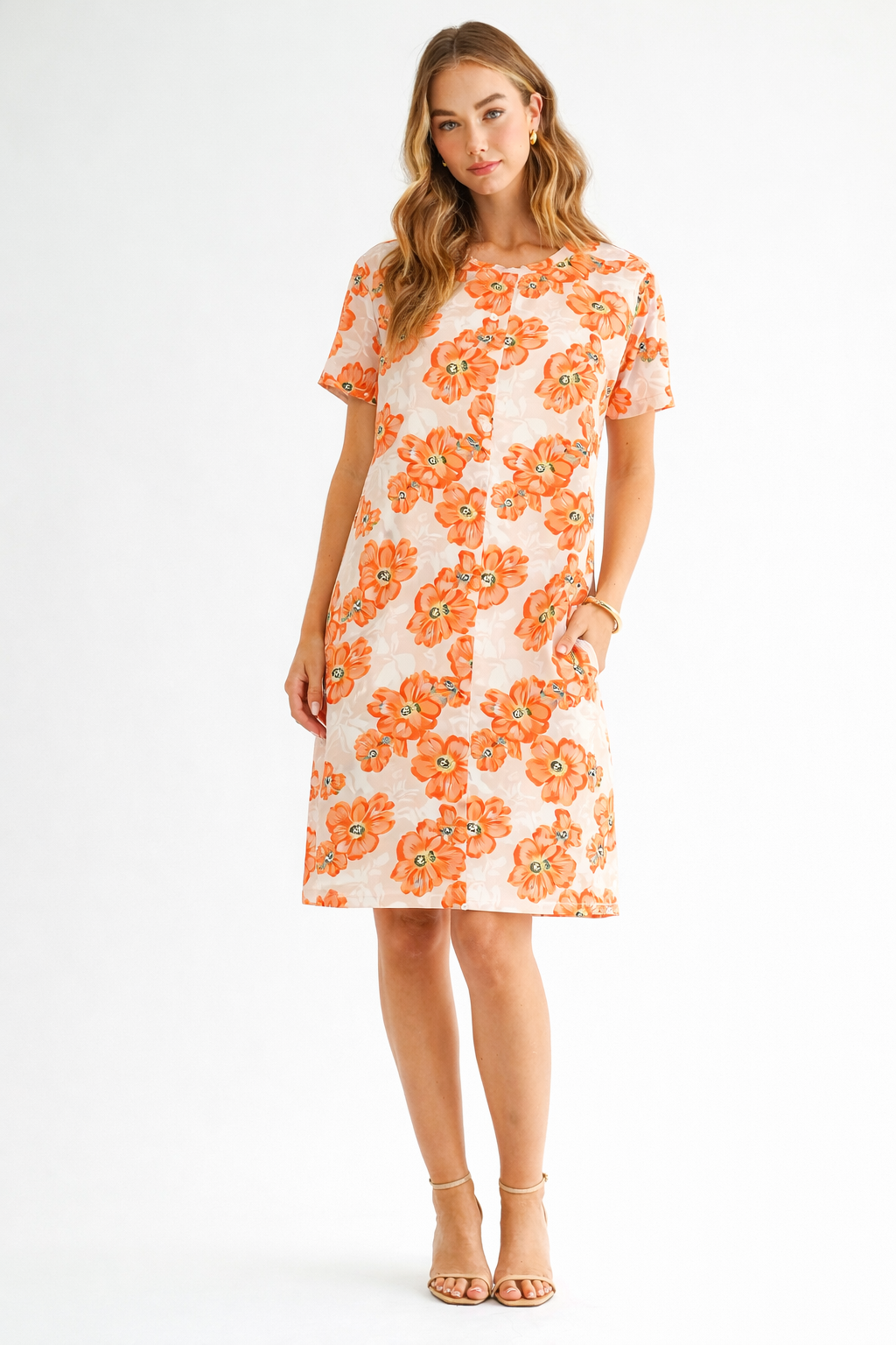 Audrey Stretch Suede Dress - Poppy Flower Print