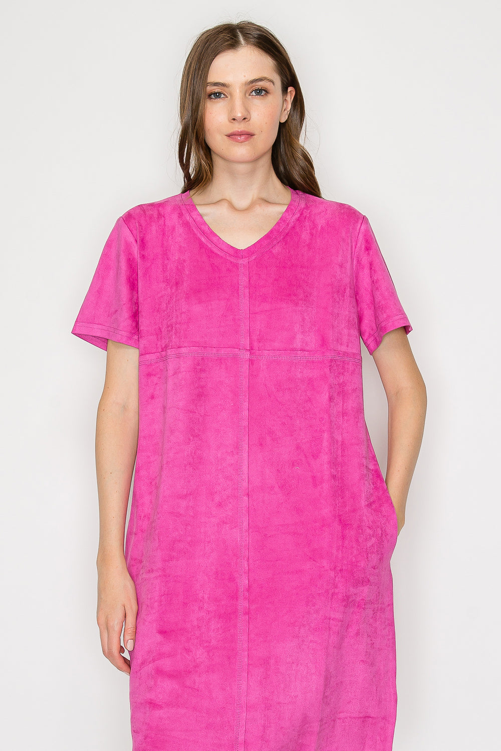 Audrey Suede V Neck with Pockets
