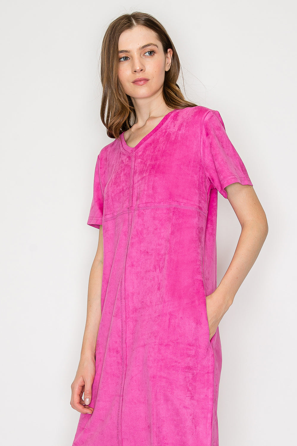 Audrey Suede V Neck with Pockets