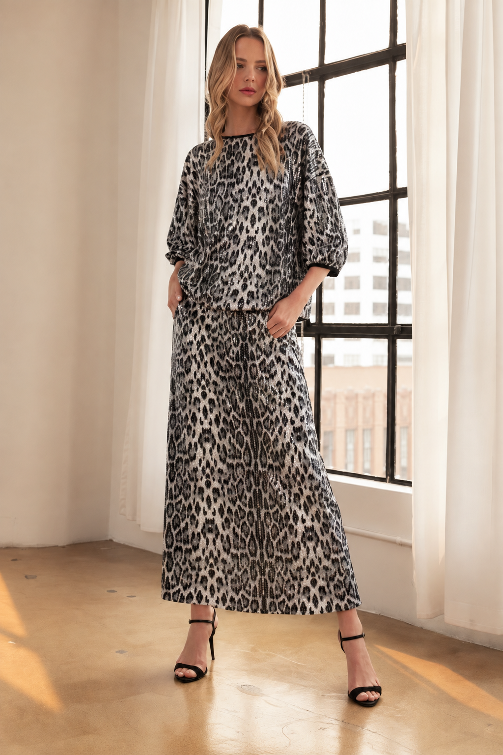 Jessabell Sequin Animal Print Skirt