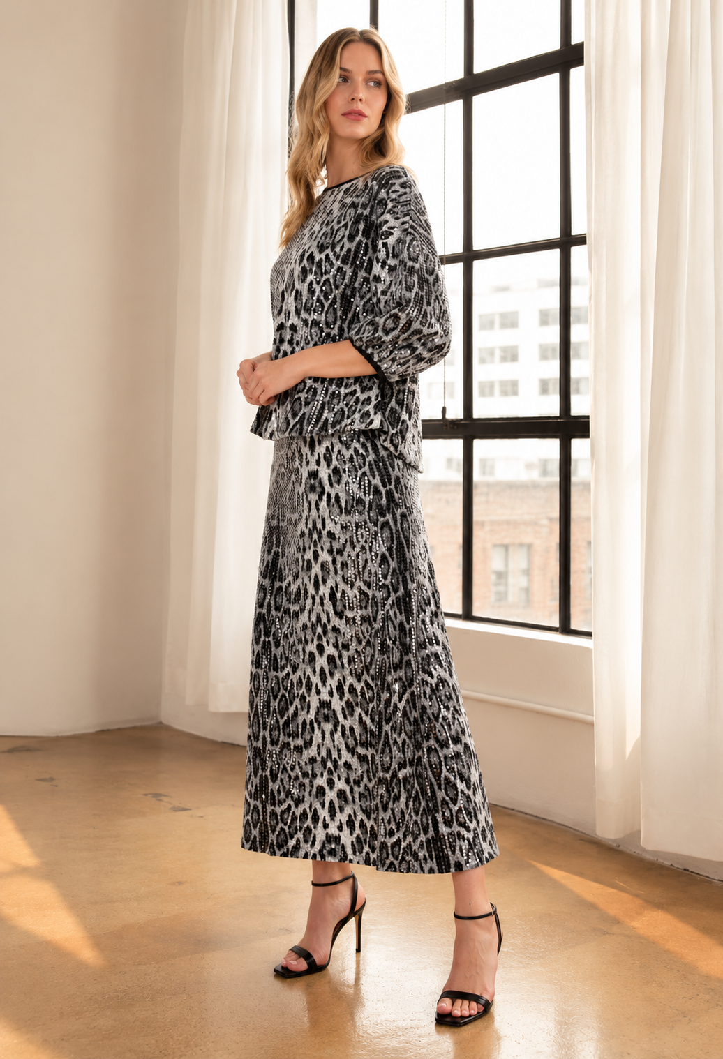Jessabell Sequin Animal Print Skirt