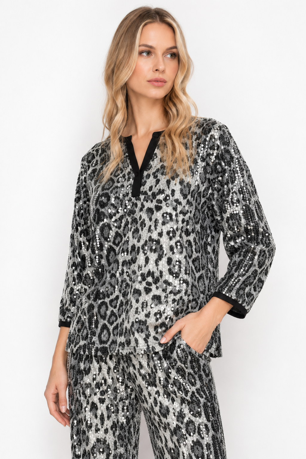 Jaeda Sequin Animal Print Top