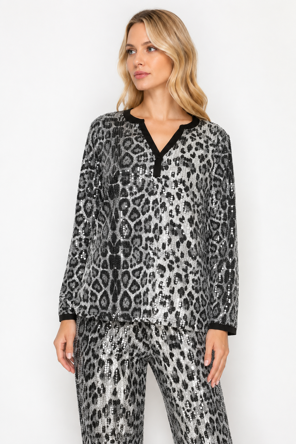 Jaeda Sequin Animal Print Top