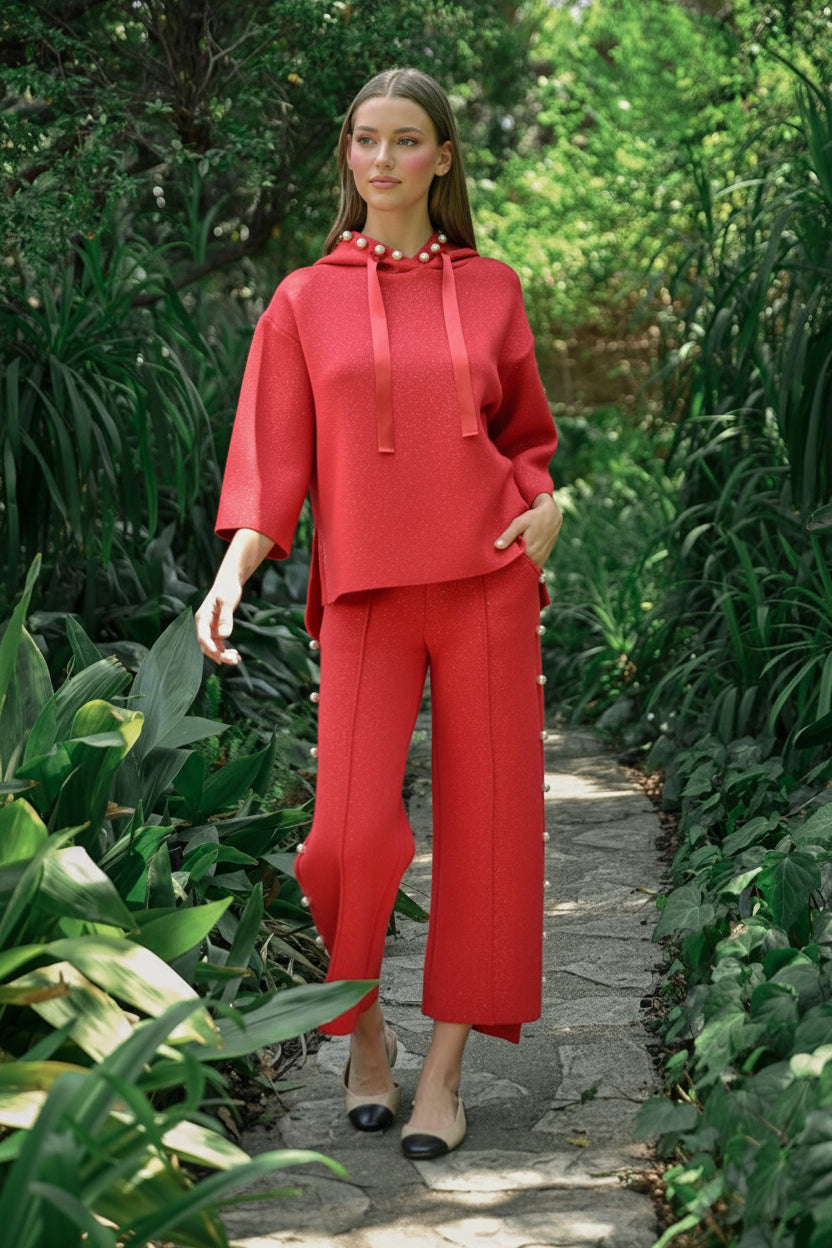 Farrah Stretch French Scuba Pearl Pant with Glitter