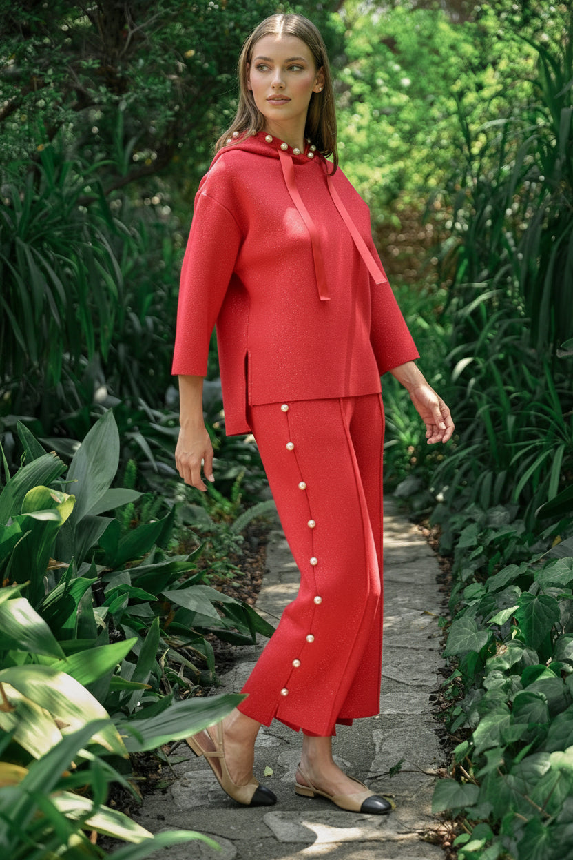 Farrah Stretch French Scuba Pearl Pant with Glitter