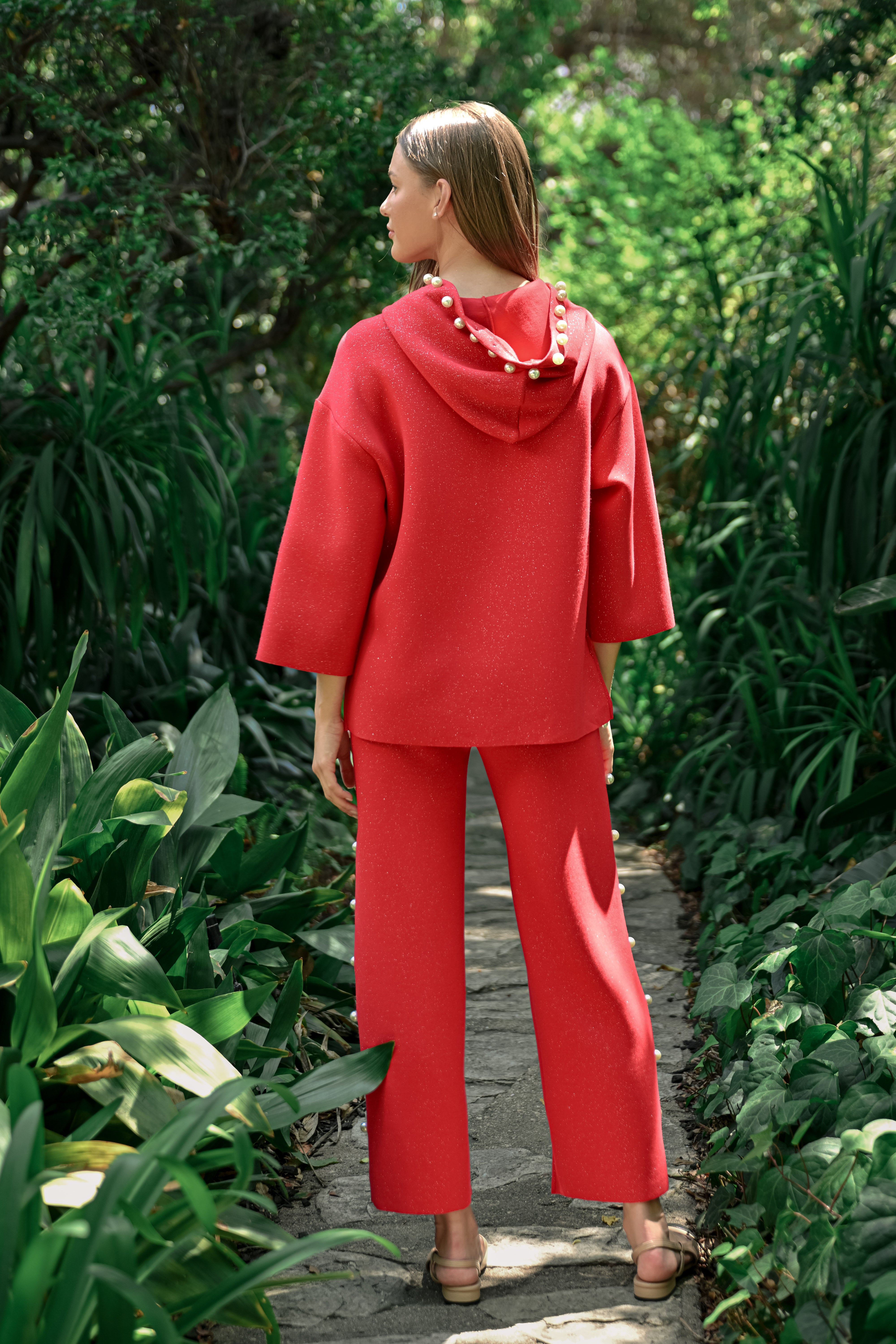 Farrah Stretch French Scuba Pearl Pant with Glitter