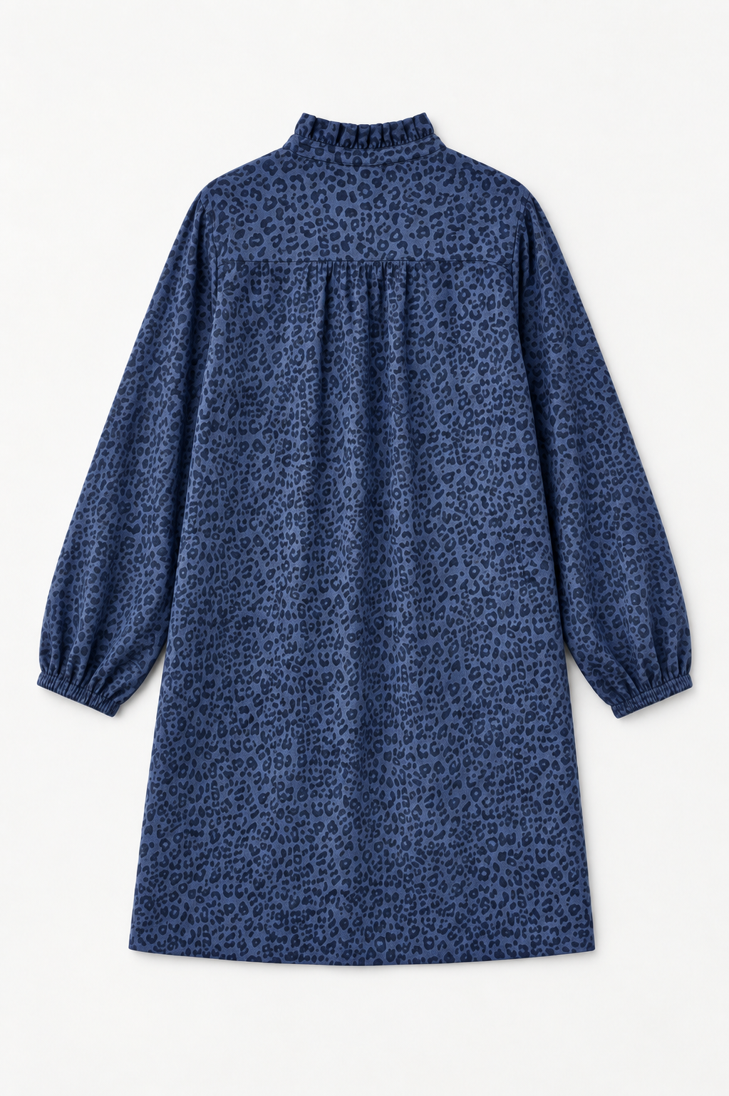 Diana Denim Leopard Print Ruffle Neck Tunic Dress