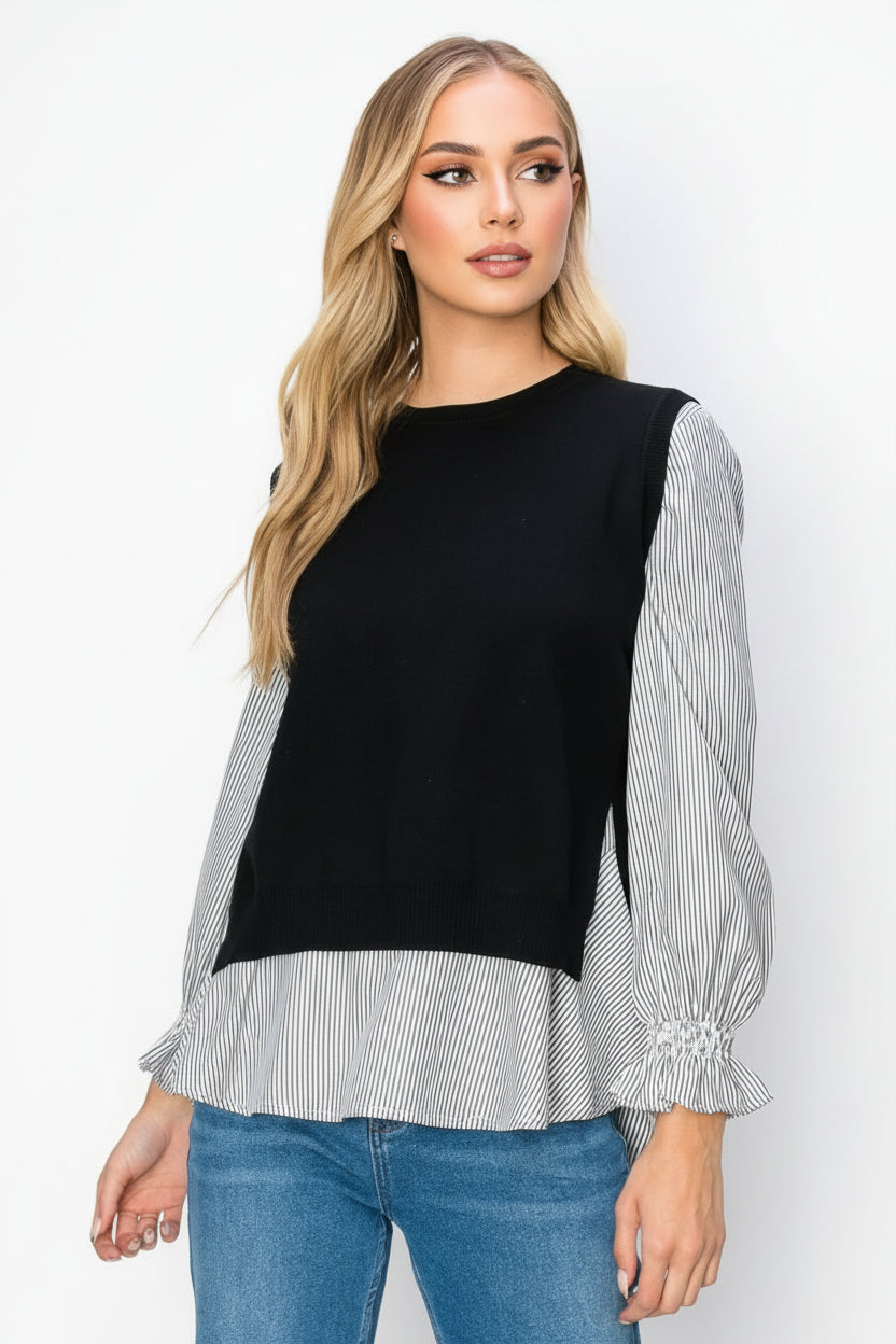 Winona Woven Shirt with Knitted Sweater
