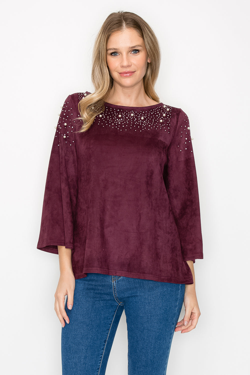 Annie Suede Top with Pearls