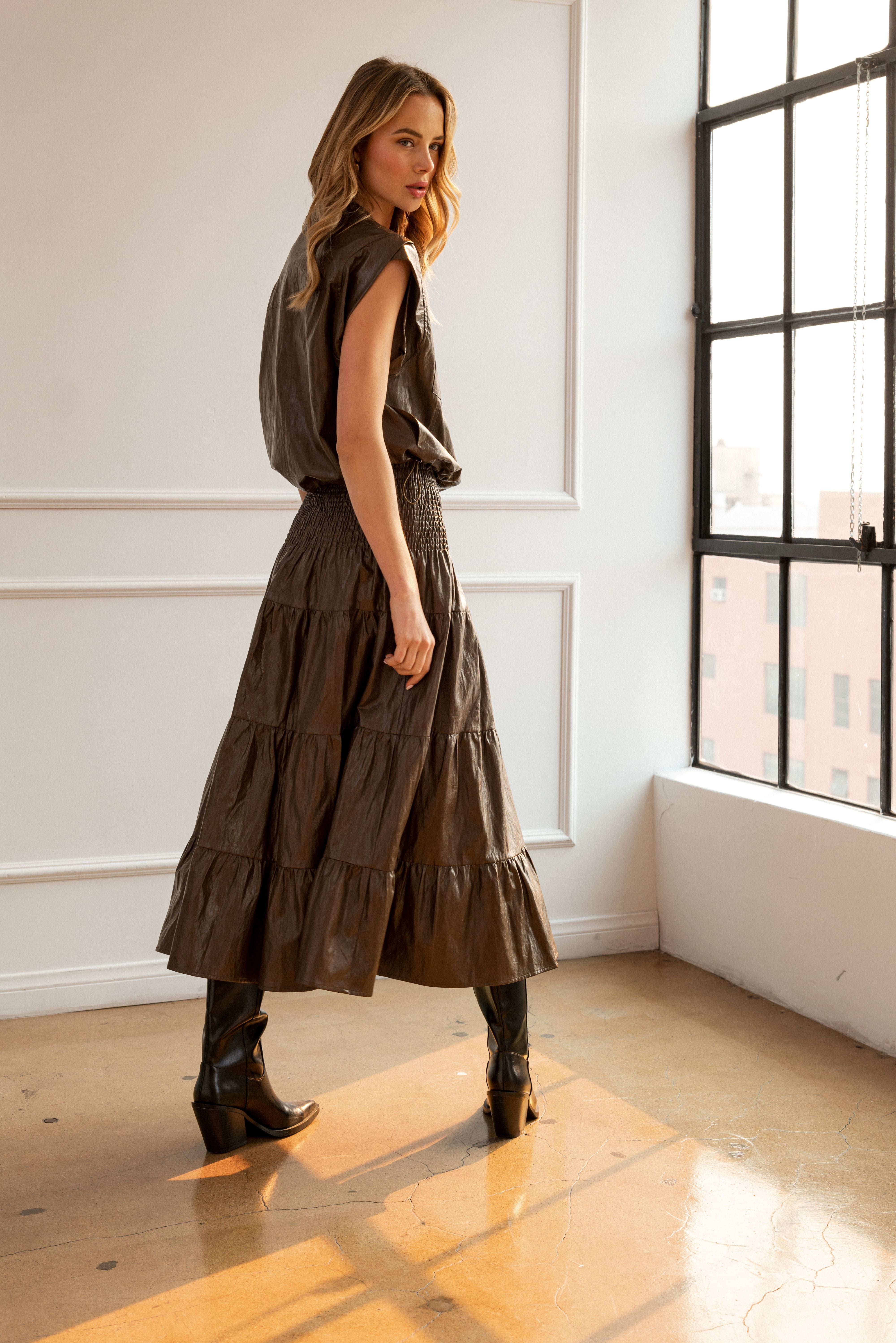 Lorena Tiered Leather Skirt