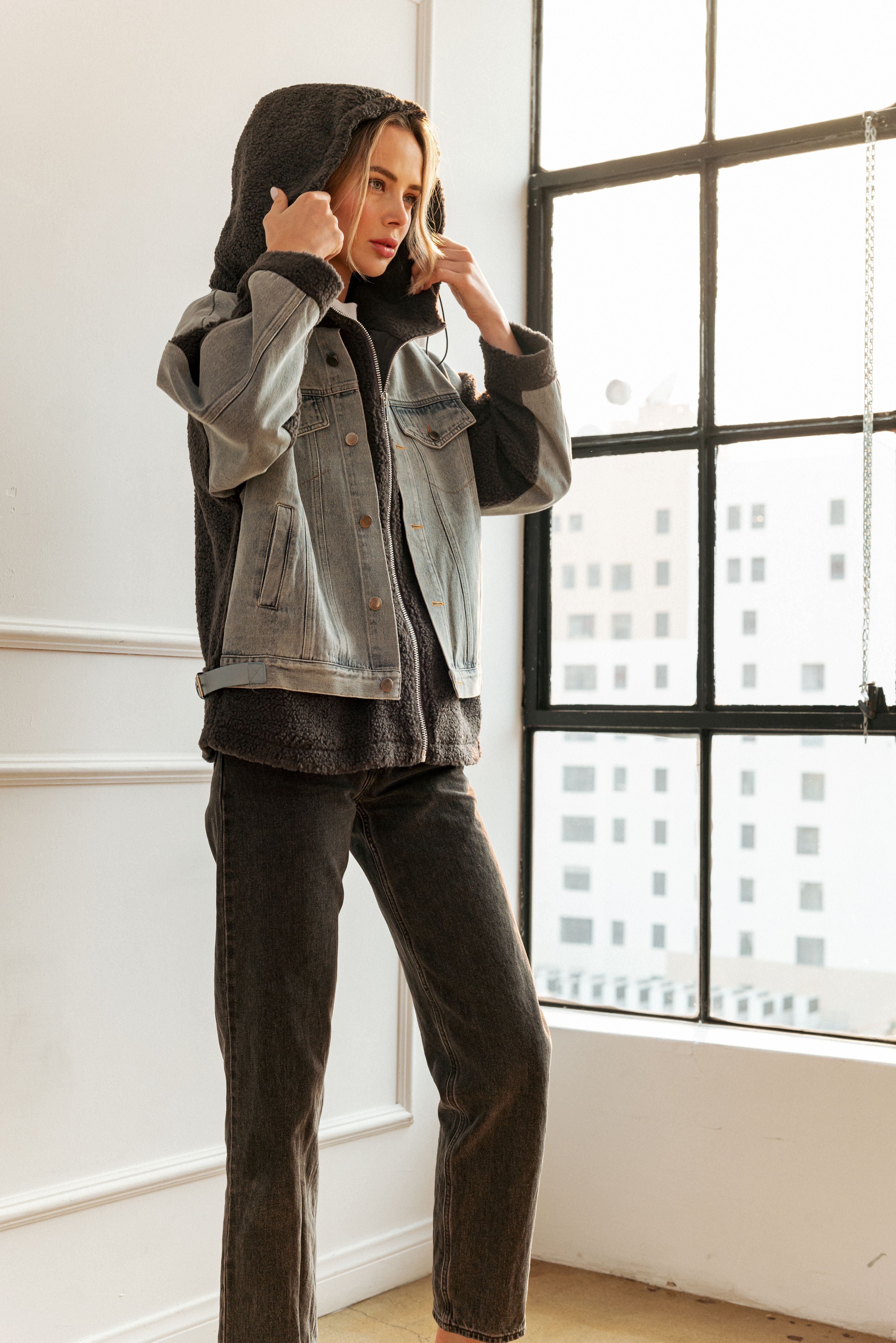 Joleen Fur Sherpa Jacket with Denim