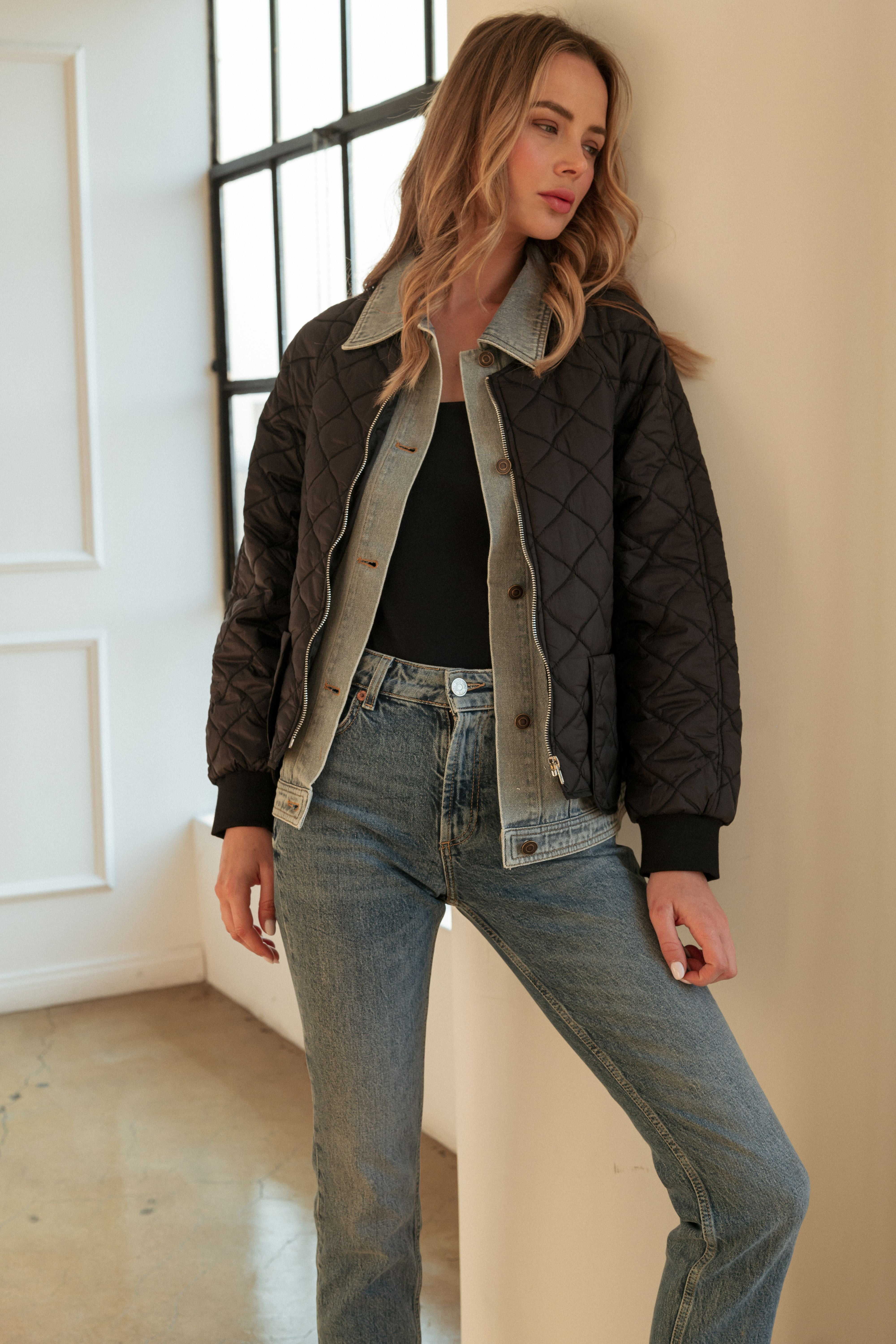 Janiel Puffer Jacket with Denim Combo